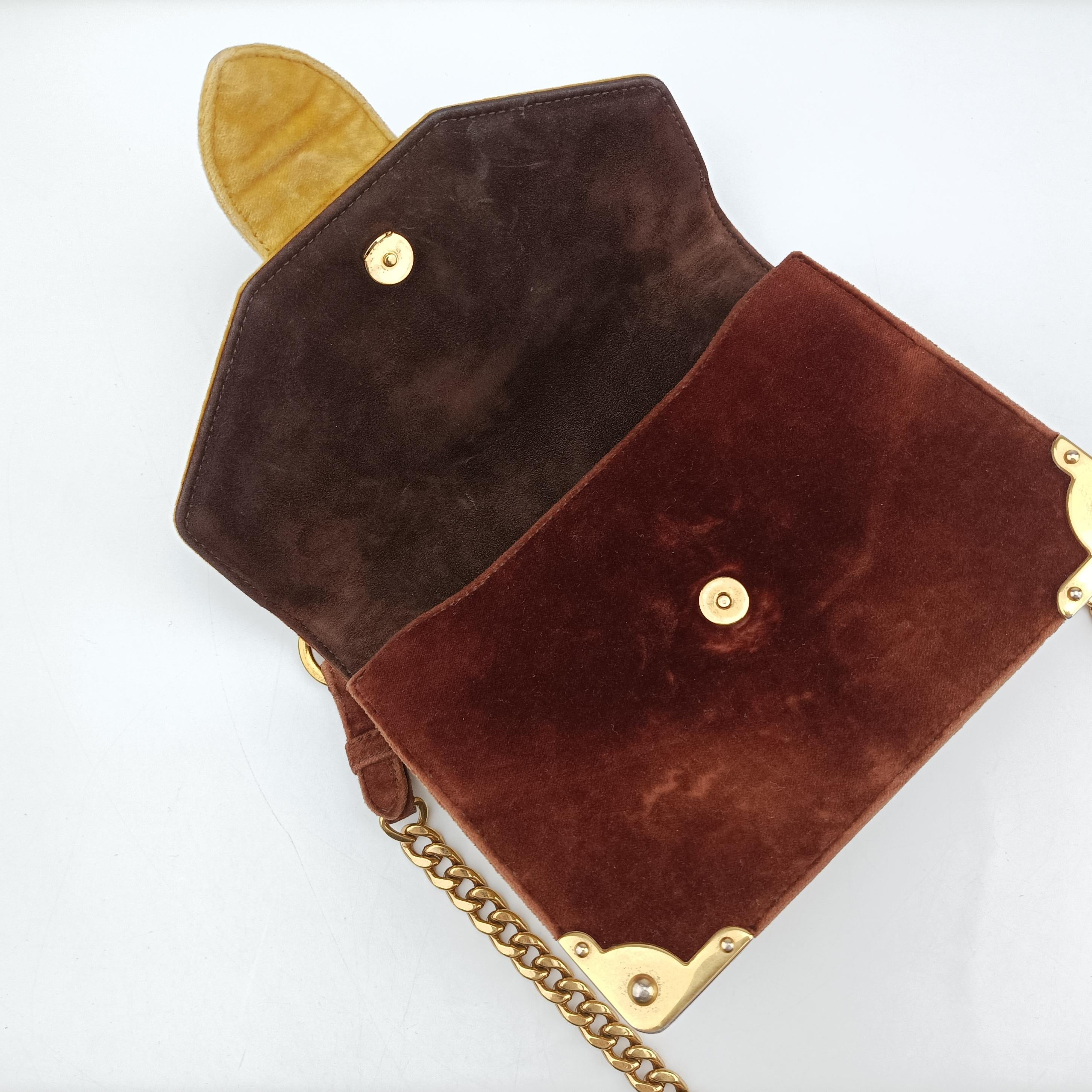 Secondhand Prada Animalier Cahier Lions Head Yellow×Brown Velvet 1BD089 shoulderbag | stylenewstar