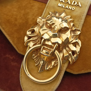 Secondhand Prada Animalier Cahier Lions Head Yellow×Brown Velvet 1BD089 shoulderbag | stylenewstar