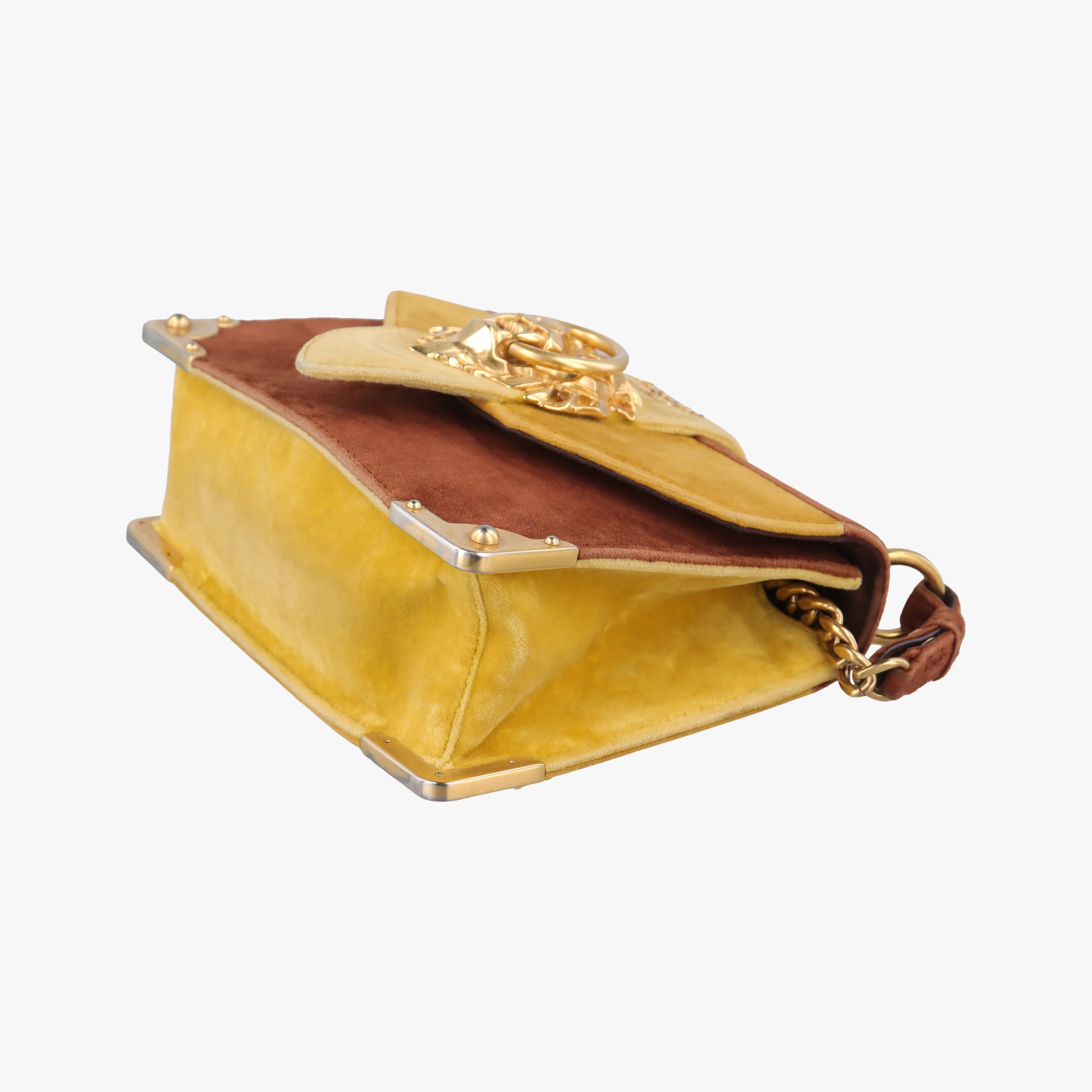 Secondhand Prada Animalier Cahier Lions Head Yellow×Brown Velvet 1BD089 shoulderbag | stylenewstar