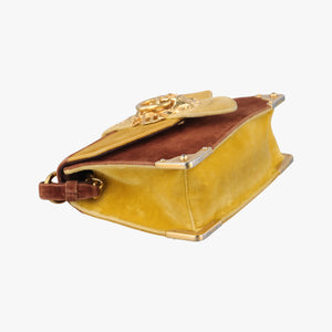 Secondhand Prada Animalier Cahier Lions Head Yellow×Brown Velvet 1BD089 shoulderbag | stylenewstar