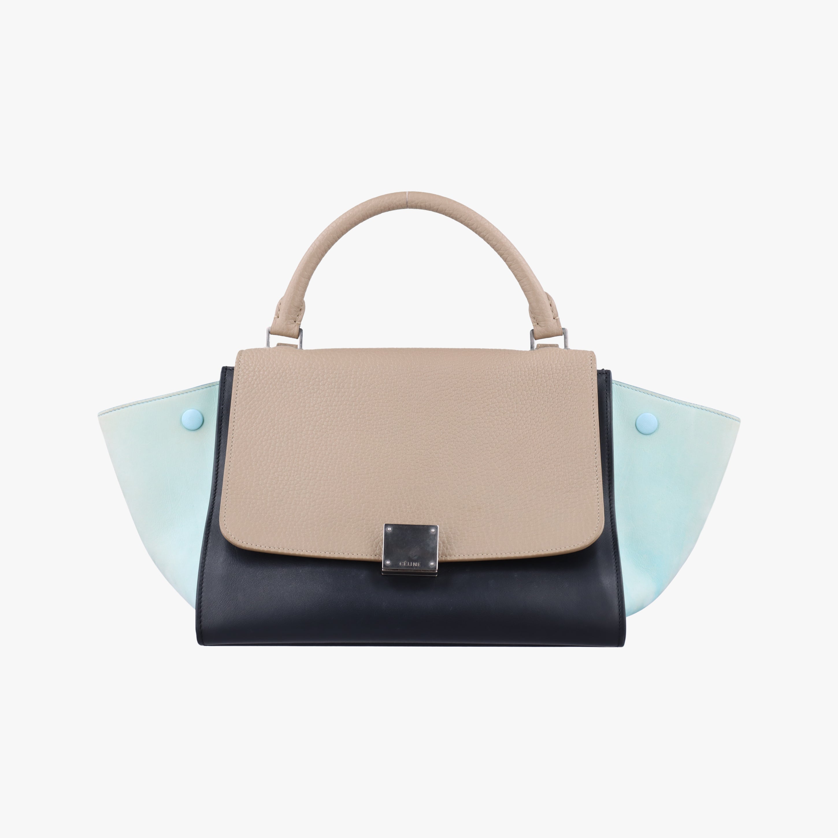 Pre-owned Celine Trapèze Beige x Black x Green Leather x suede  shoulderbag | stylenewstar