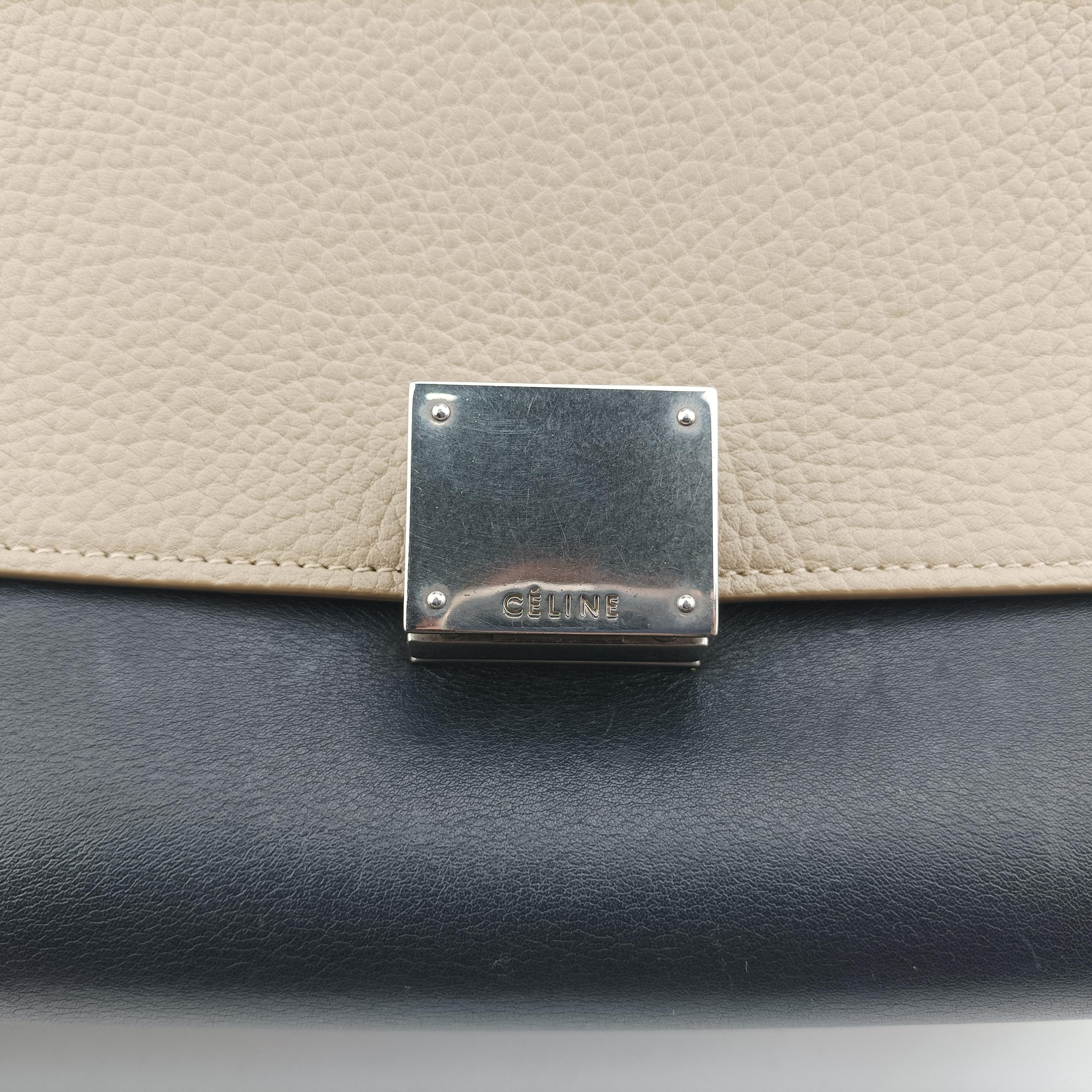 Pre-owned Celine Trapèze Beige x Black x Green Leather x suede  shoulderbag | stylenewstar