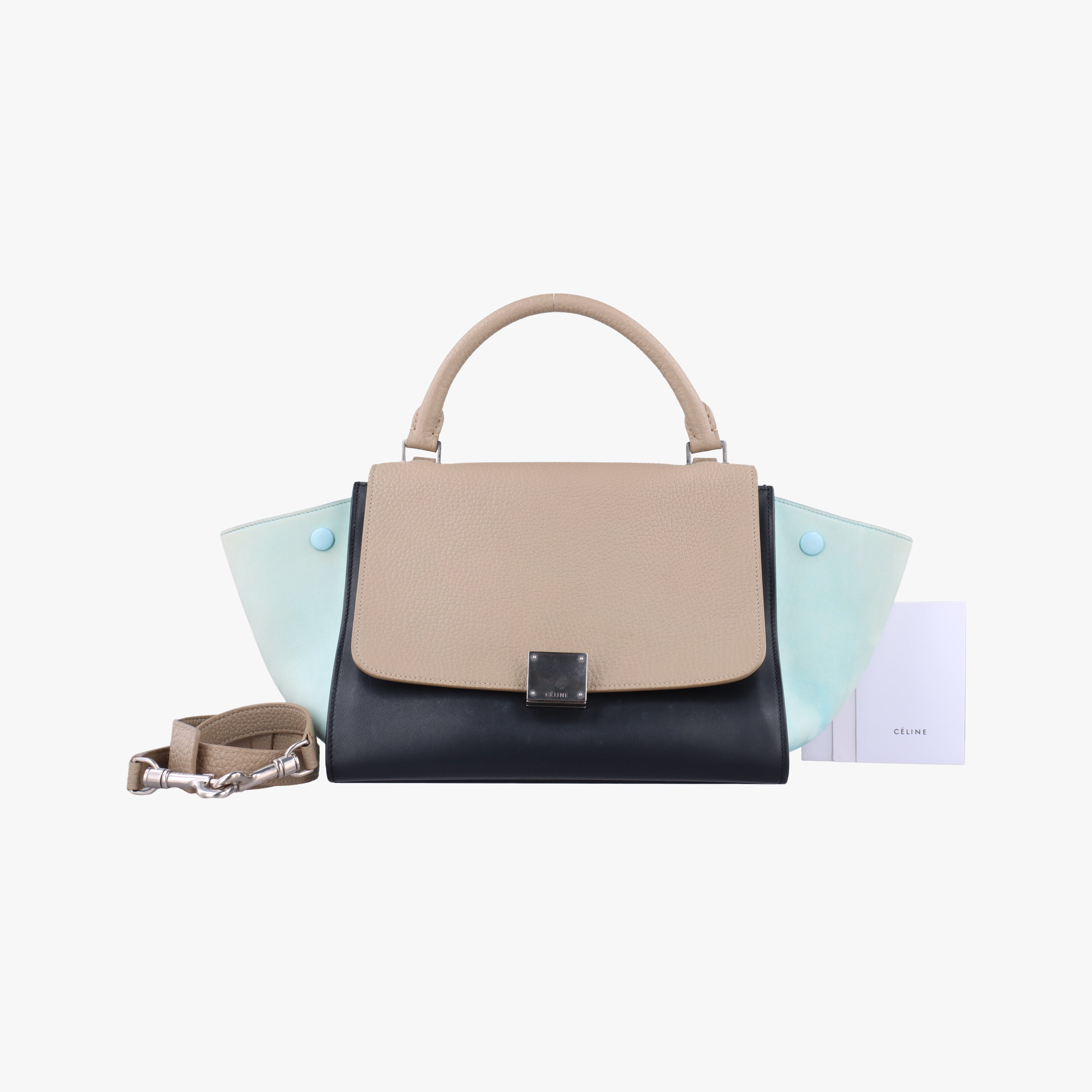 Pre-owned Celine Trapèze Beige x Black x Green Leather x suede  shoulderbag | stylenewstar