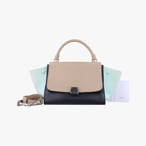 Pre-owned Celine Trapèze Beige x Black x Green Leather x suede  shoulderbag | stylenewstar