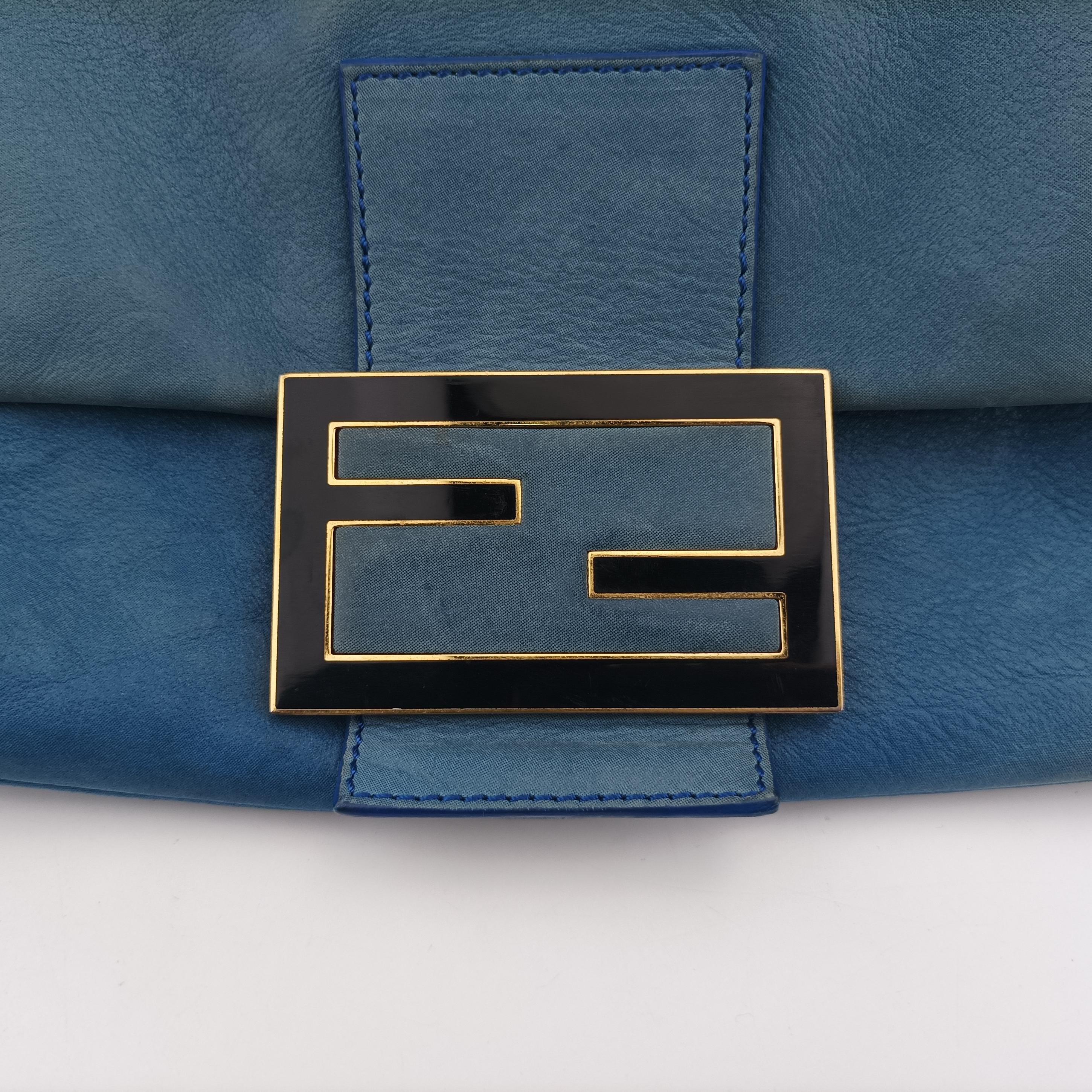 Pre-owned Fendi Big Mamma Forever Flap Blue Leather 8BR638 shoulderbag | stylenewstar