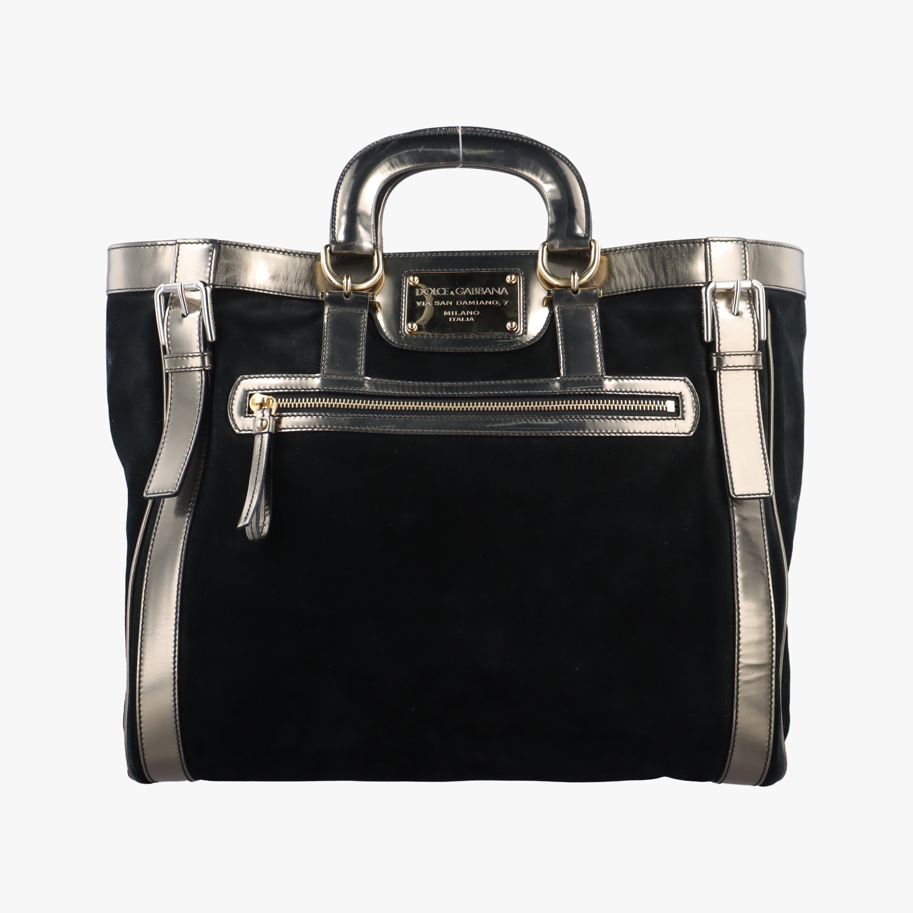 Pre-owned Dolce & Gabbana Tote Black × Gold Suede × Leather  shoulderbag | stylenewstar