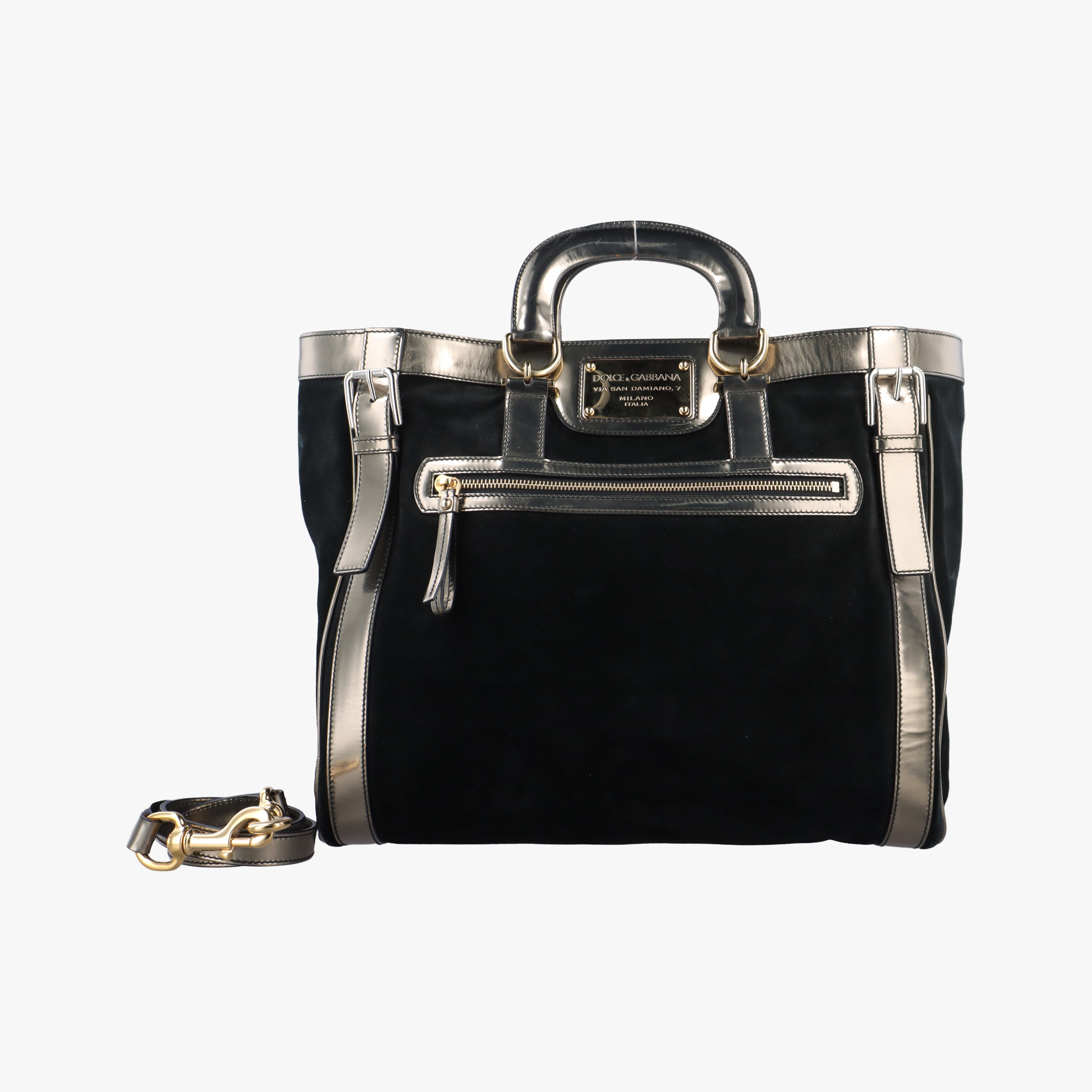 Pre-owned Dolce & Gabbana Tote Black × Gold Suede × Leather  shoulderbag | stylenewstar