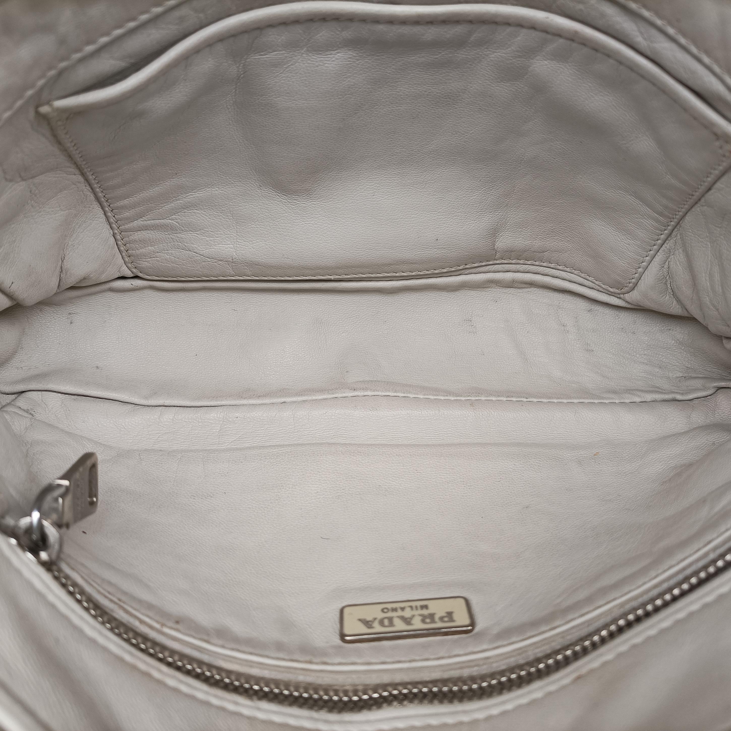 Vintage Prada Gaufre Logo Flap Grey Leather  shoulderbag | stylenewstar