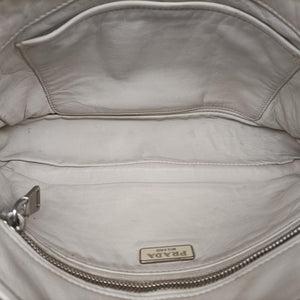 Vintage Prada Gaufre Logo Flap Grey Leather  shoulderbag | stylenewstar