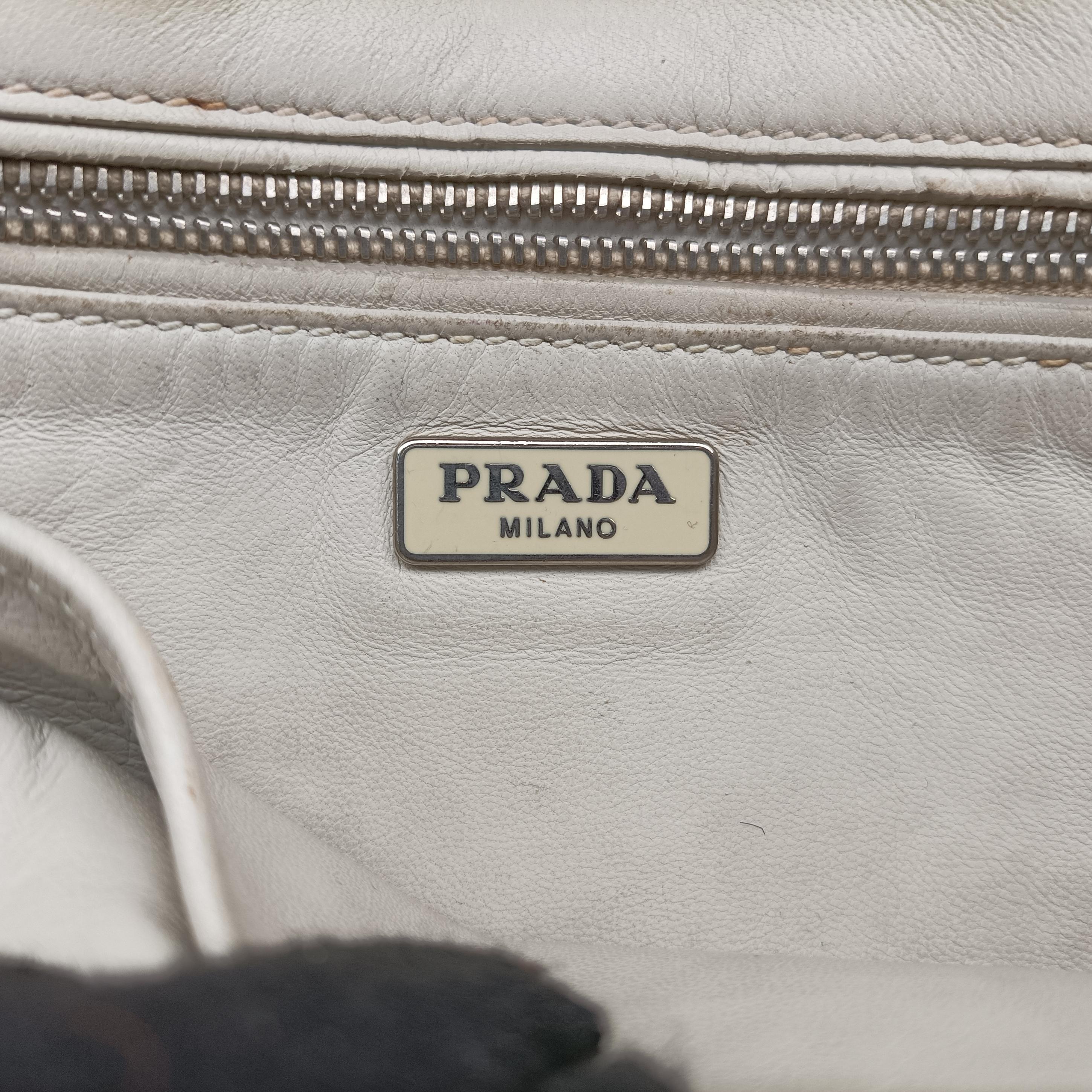 Vintage Prada Gaufre Logo Flap Grey Leather  shoulderbag | stylenewstar