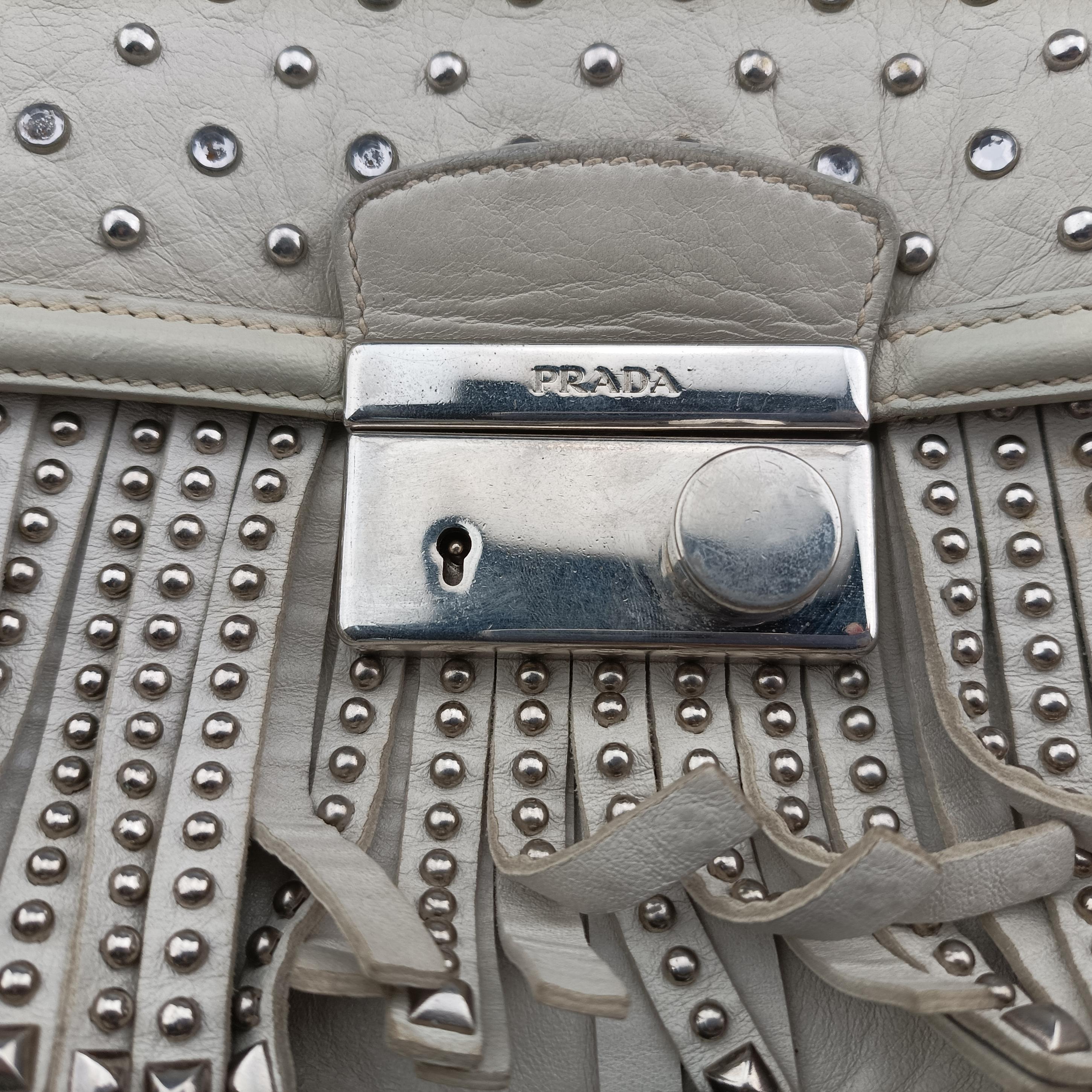 Vintage Prada Gaufre Logo Flap Grey Leather  shoulderbag | stylenewstar