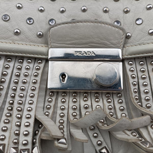 Vintage Prada Gaufre Logo Flap Grey Leather  shoulderbag | stylenewstar