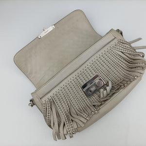 Vintage Prada Gaufre Logo Flap Grey Leather  shoulderbag | stylenewstar