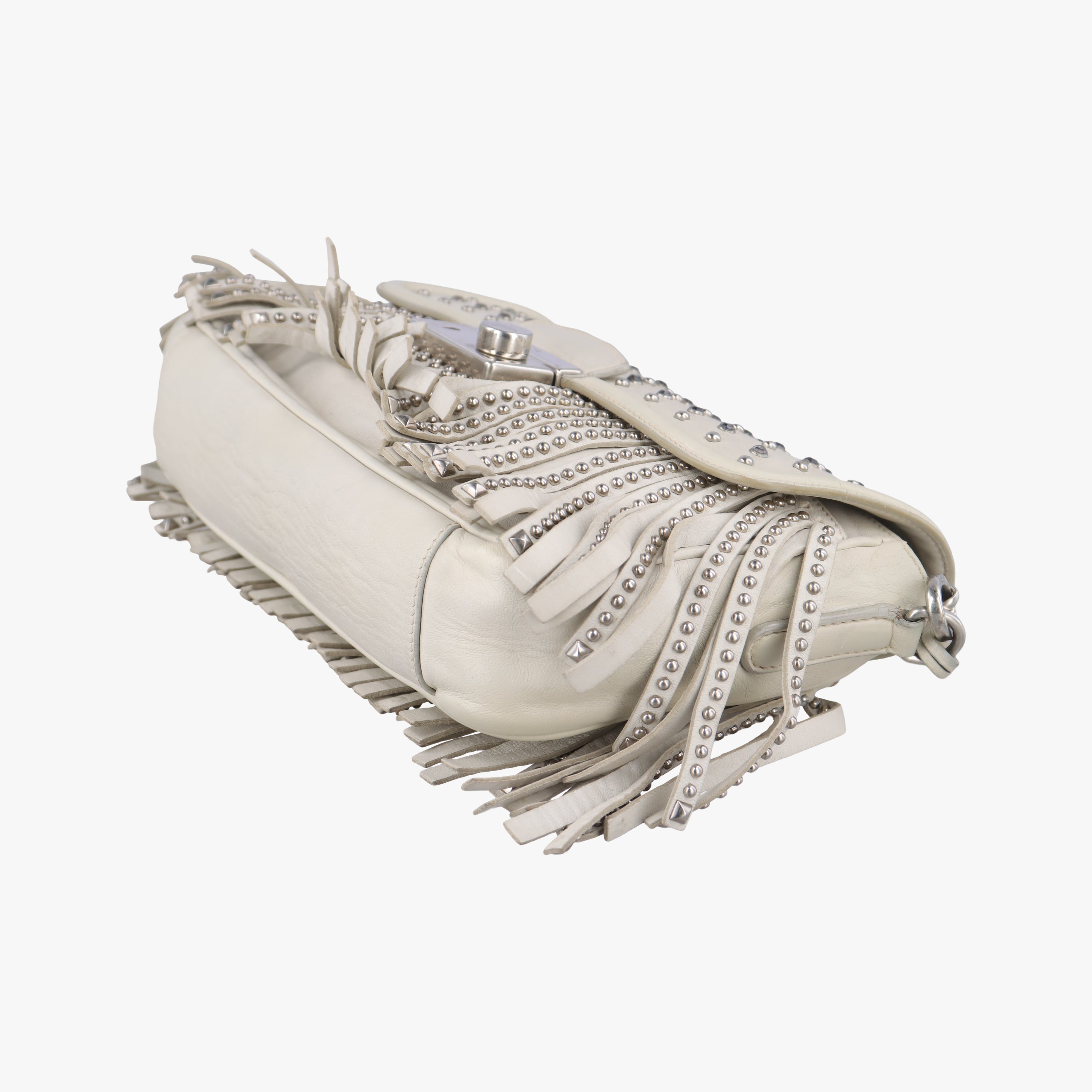 Vintage Prada Gaufre Logo Flap Grey Leather  shoulderbag | stylenewstar