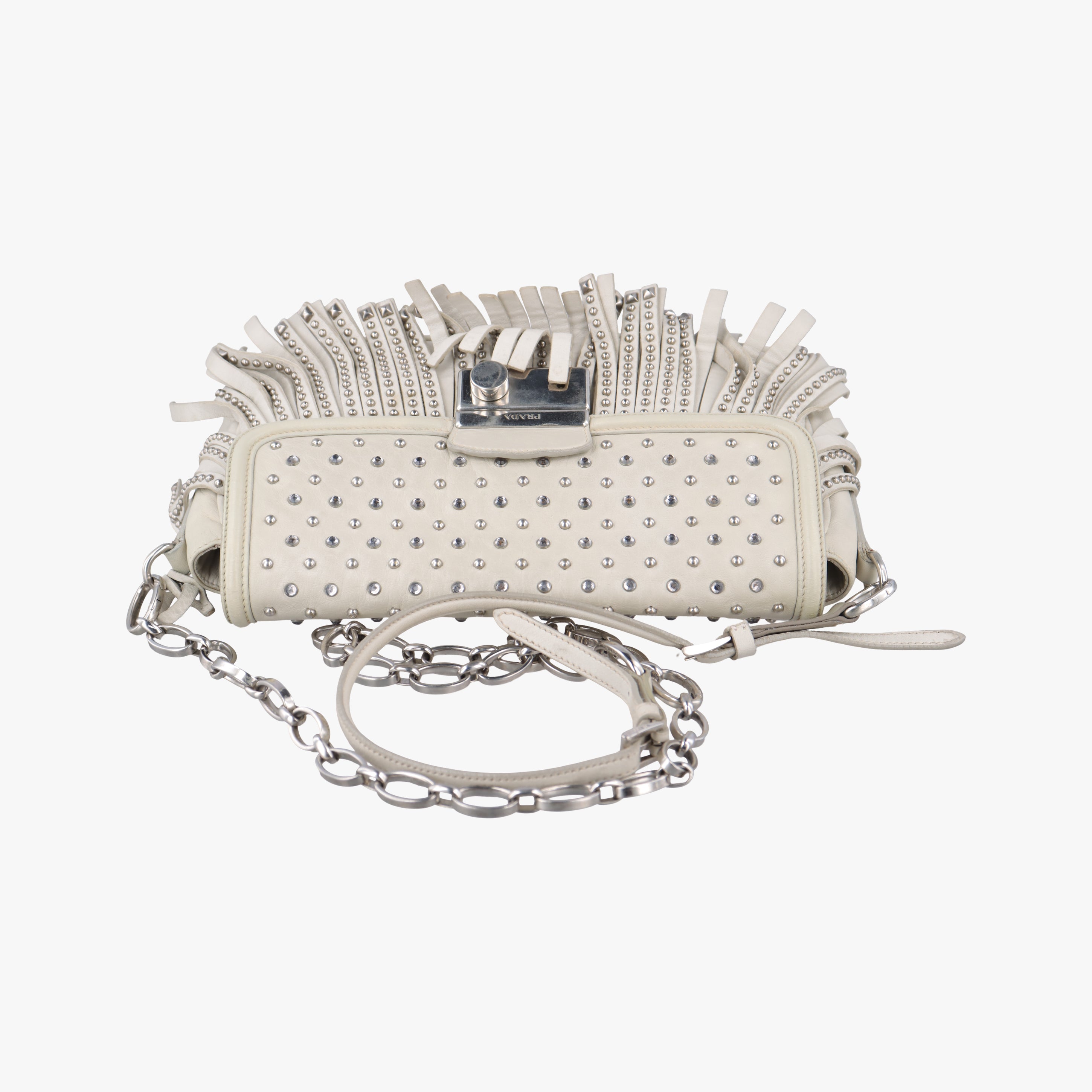 Vintage Prada Gaufre Logo Flap Grey Leather  shoulderbag | stylenewstar