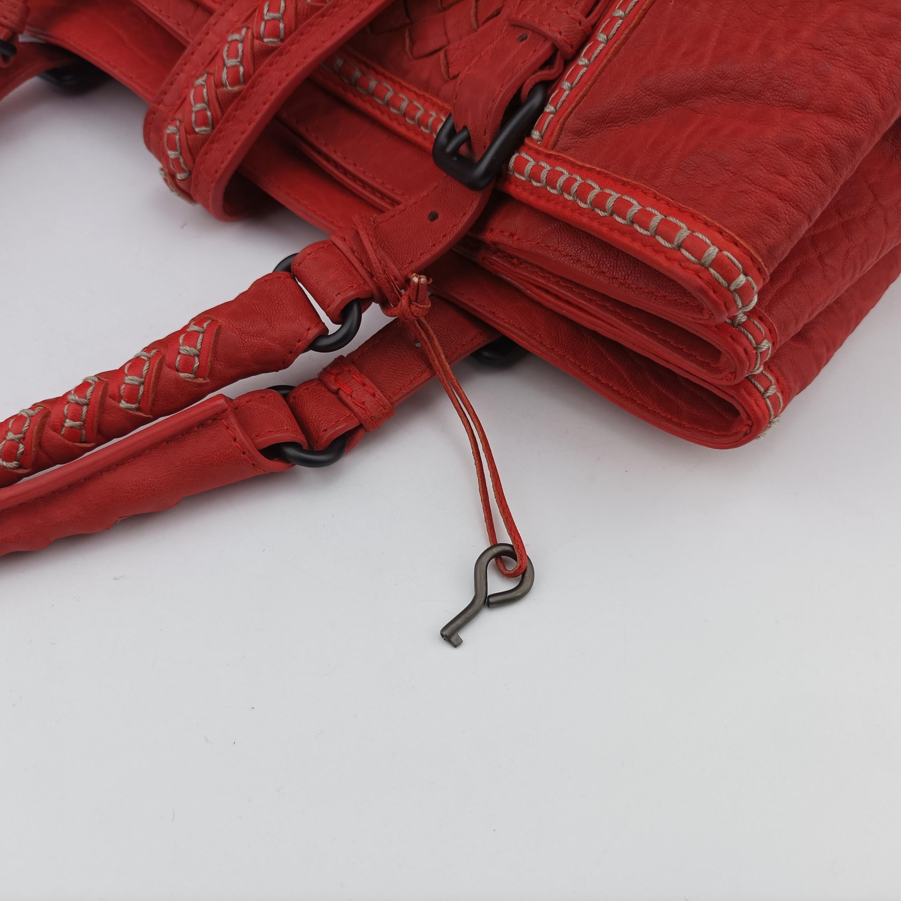 Pre-owned Bottega Veneta Roma  Stitch Intrecciato Red Lambskin  handbag | stylenewstar