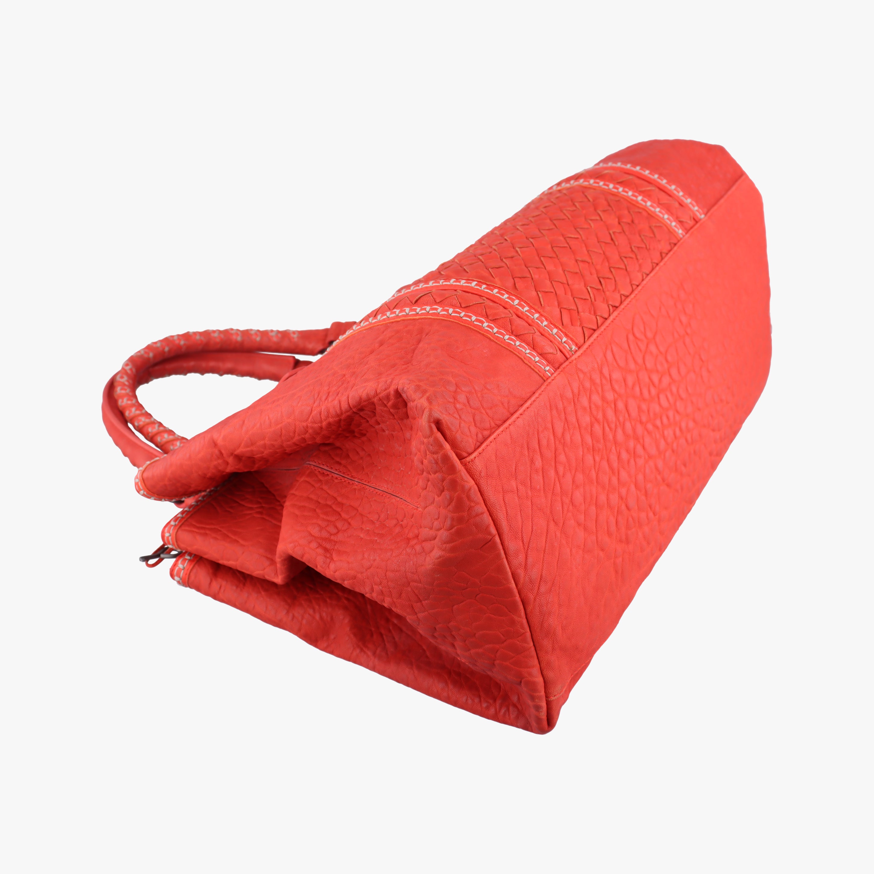 Pre-owned Bottega Veneta Roma  Stitch Intrecciato Red Lambskin  handbag | stylenewstar