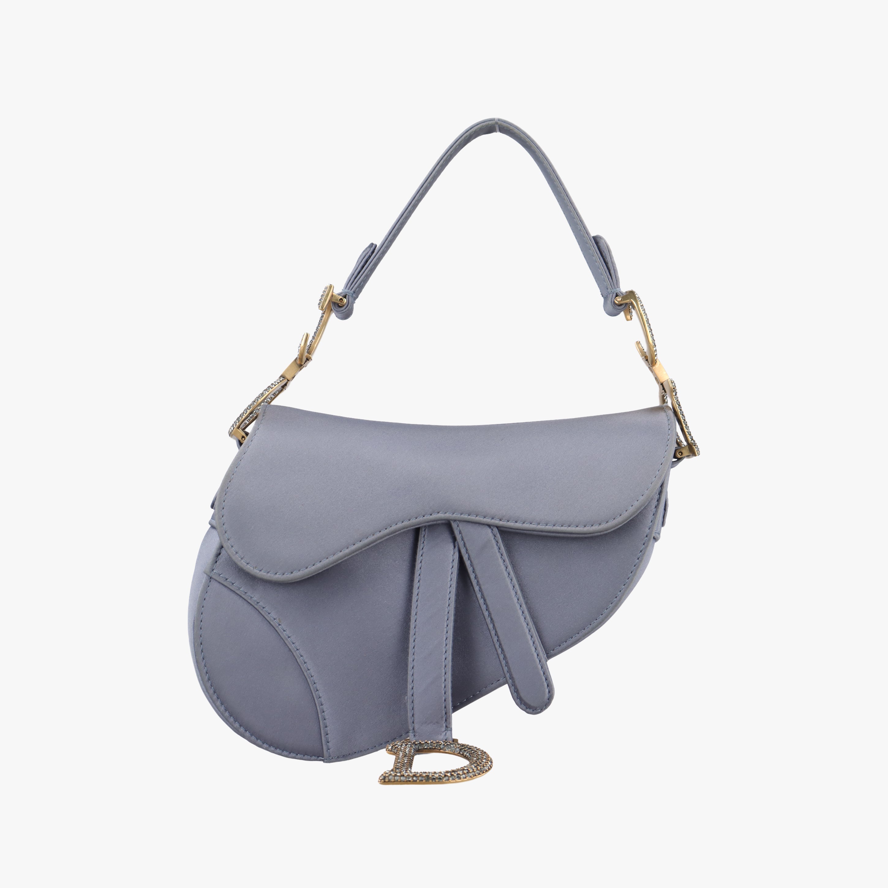 Vintage Christian Dior Saddle bag Grayish Blue Silk  handbag | stylenewstar