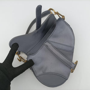 Vintage Christian Dior Saddle bag Grayish Blue Silk  handbag | stylenewstar
