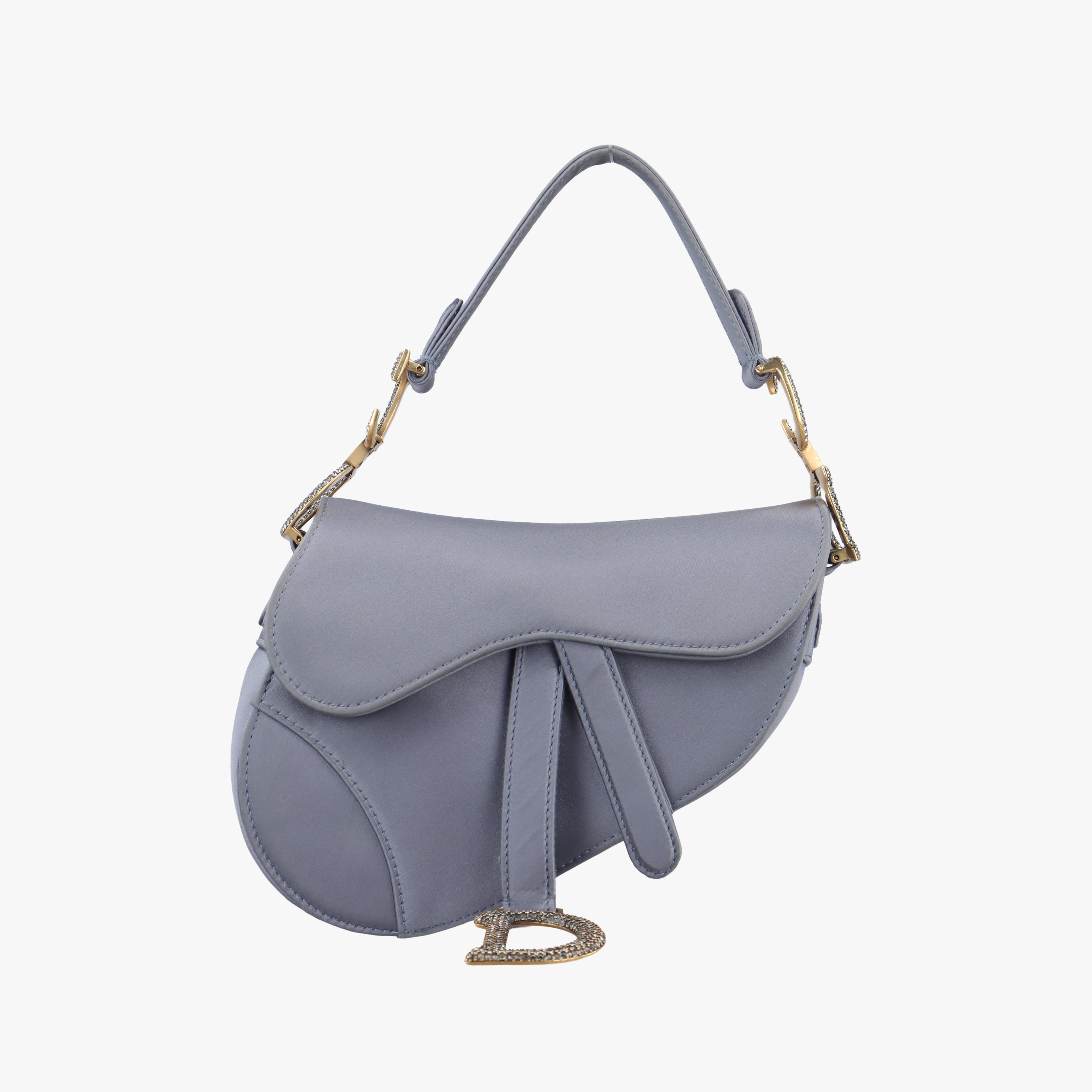 Vintage Christian Dior Saddle bag Grayish Blue Silk  handbag | stylenewstar