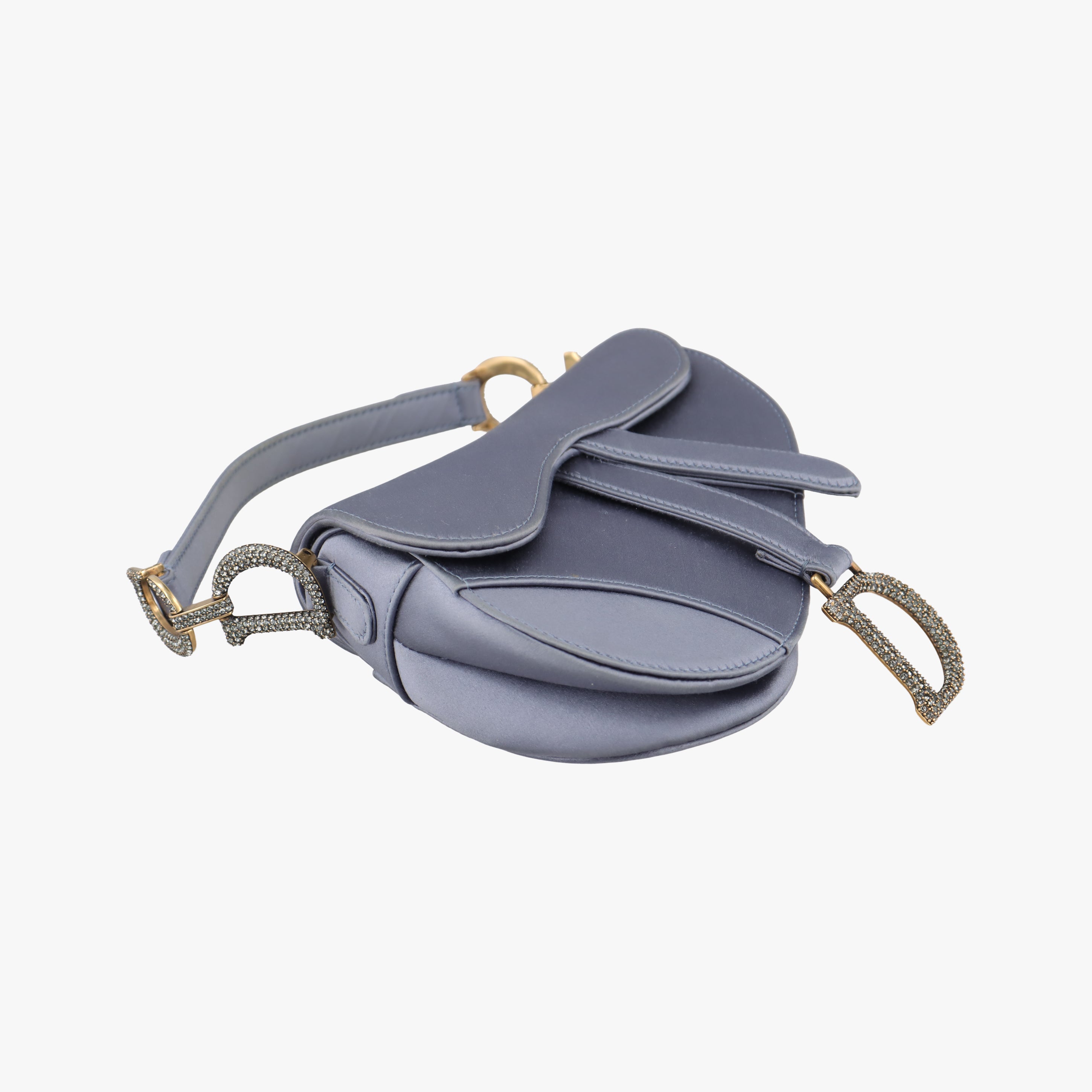 Vintage Christian Dior Saddle bag Grayish Blue Silk  handbag | stylenewstar