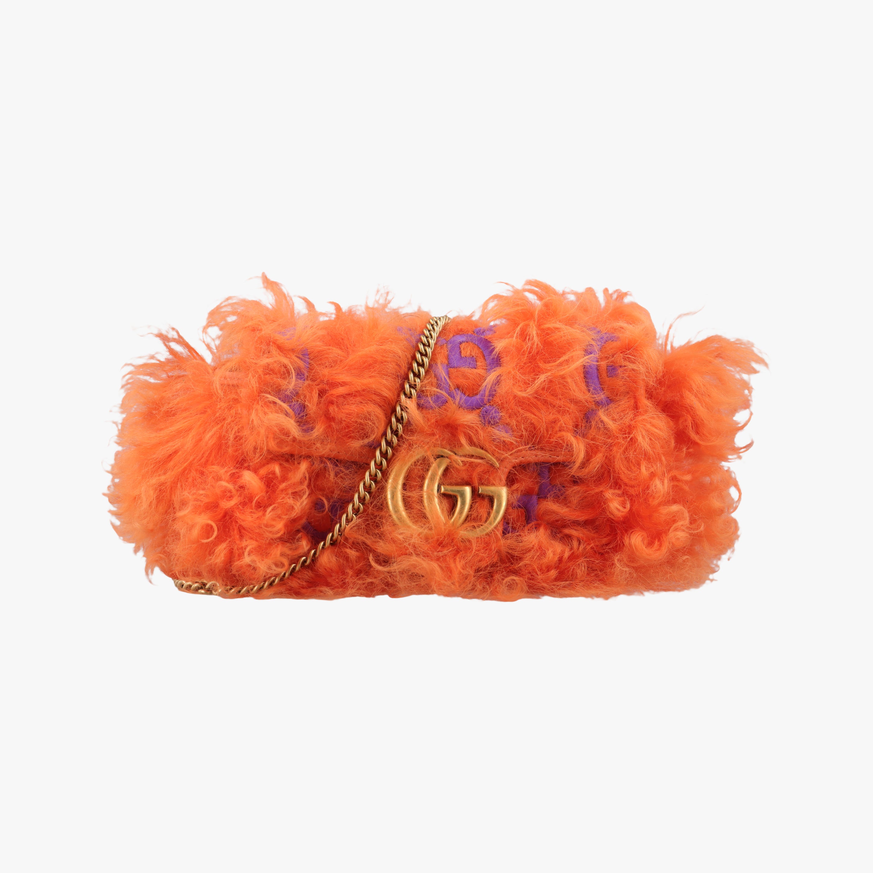 Pre-owned Gucci GG Marmont Orange Fur 476433 shoulderbag | stylenewstar