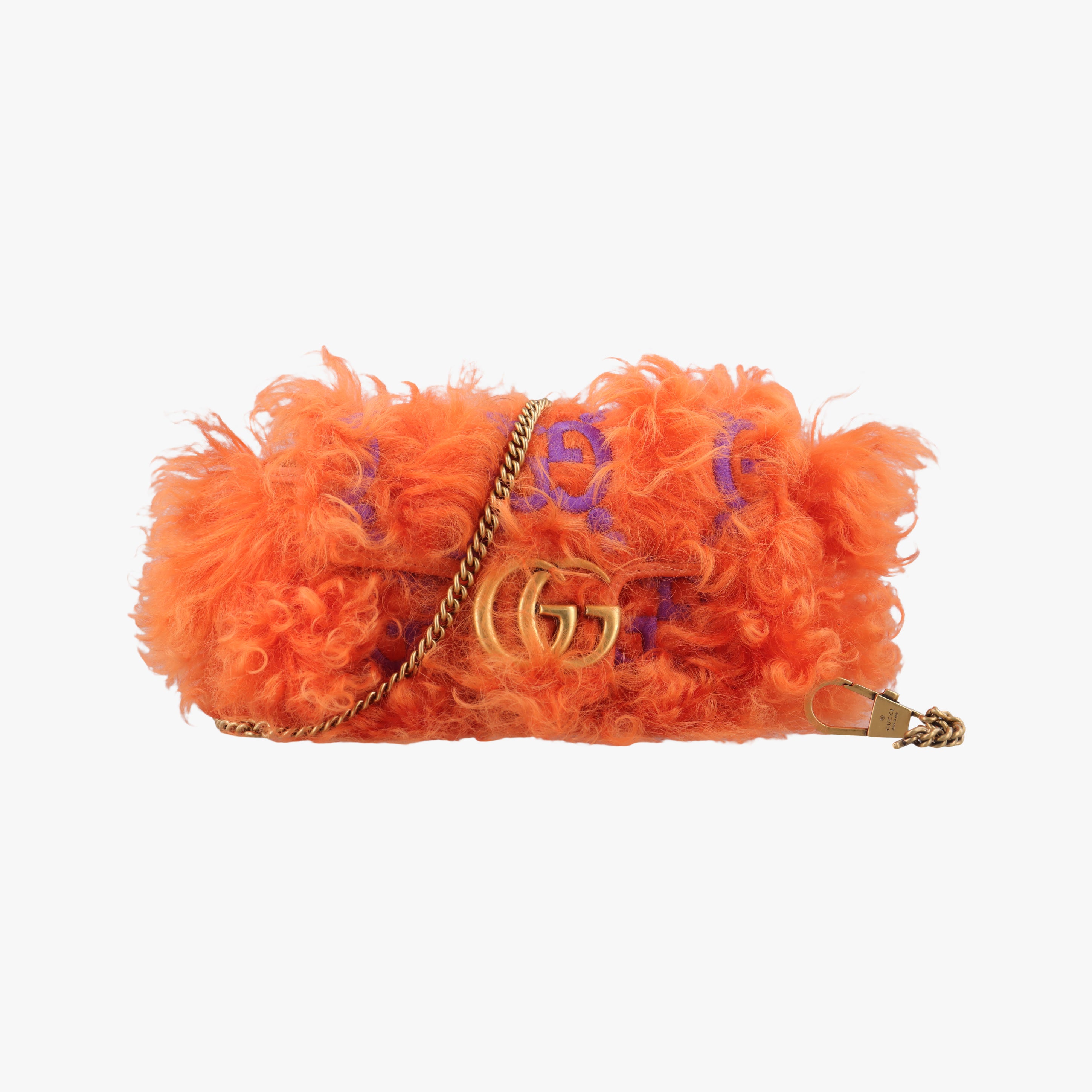 Pre-owned Gucci GG Marmont Orange Fur 476433 shoulderbag | stylenewstar