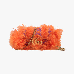 Pre-owned Gucci GG Marmont Orange Fur 476433 shoulderbag | stylenewstar