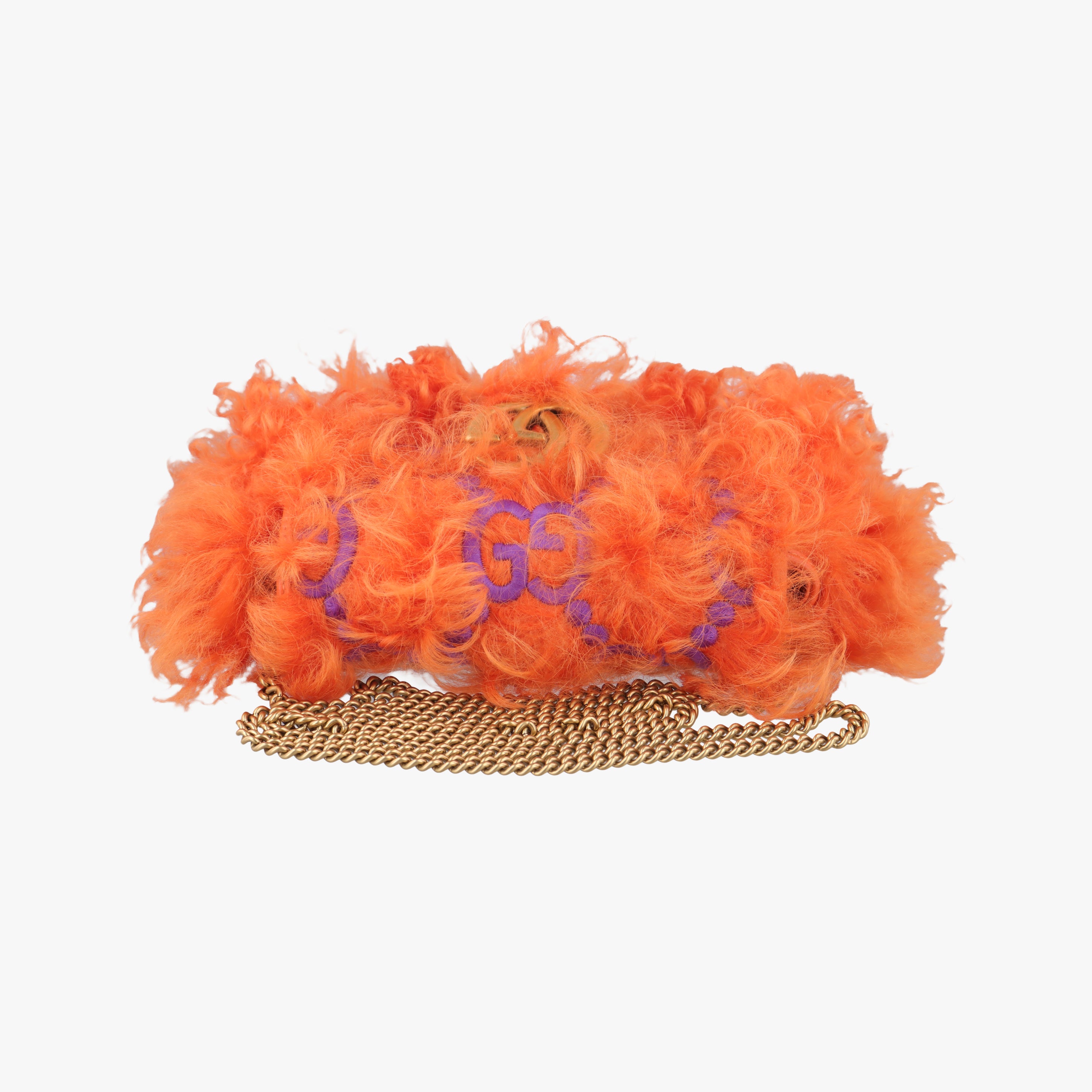 Pre-owned Gucci GG Marmont Orange Fur 476433 shoulderbag | stylenewstar