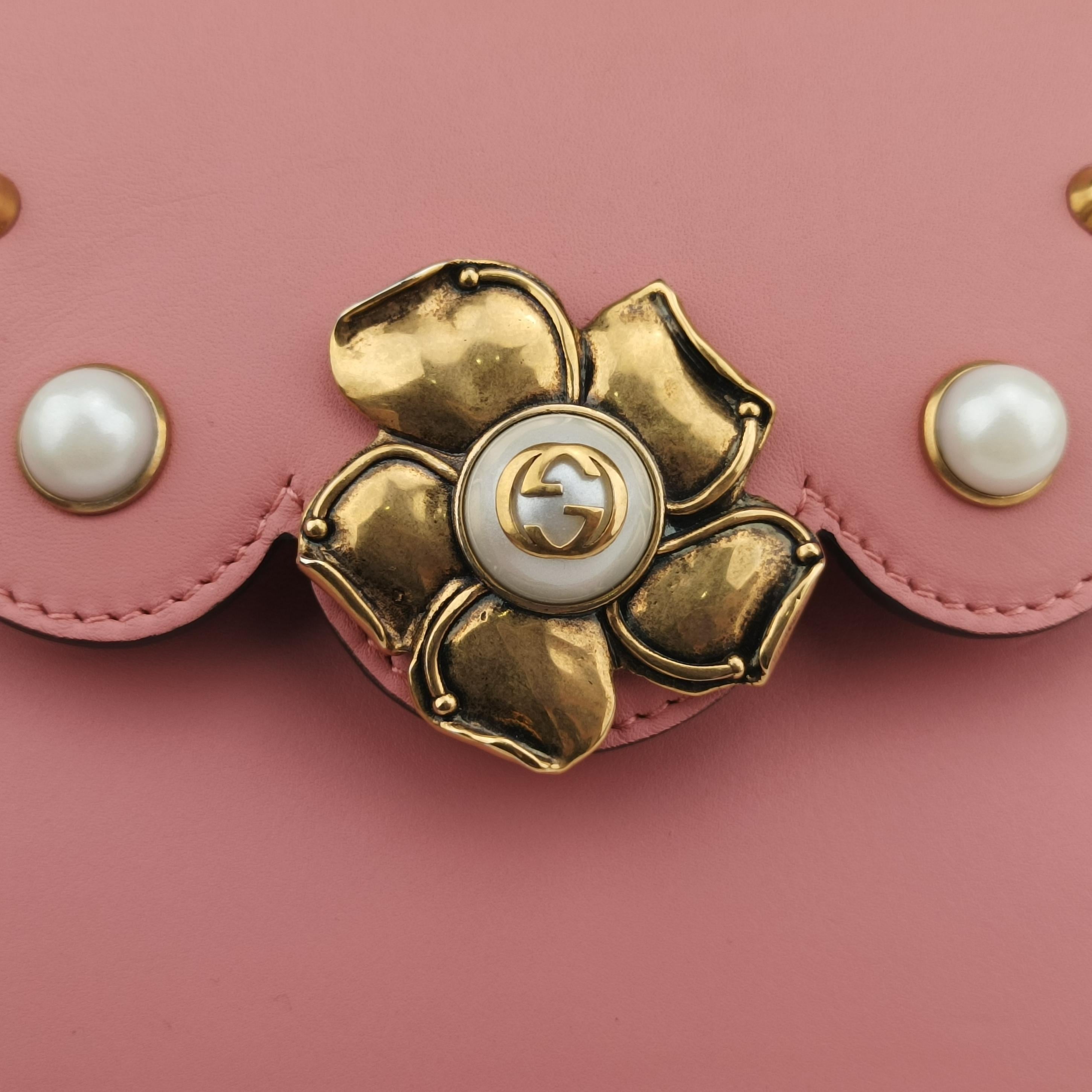 Pre-owned Gucci Pearly Peony Pink Leather 432682 shoulderbag | stylenewstar