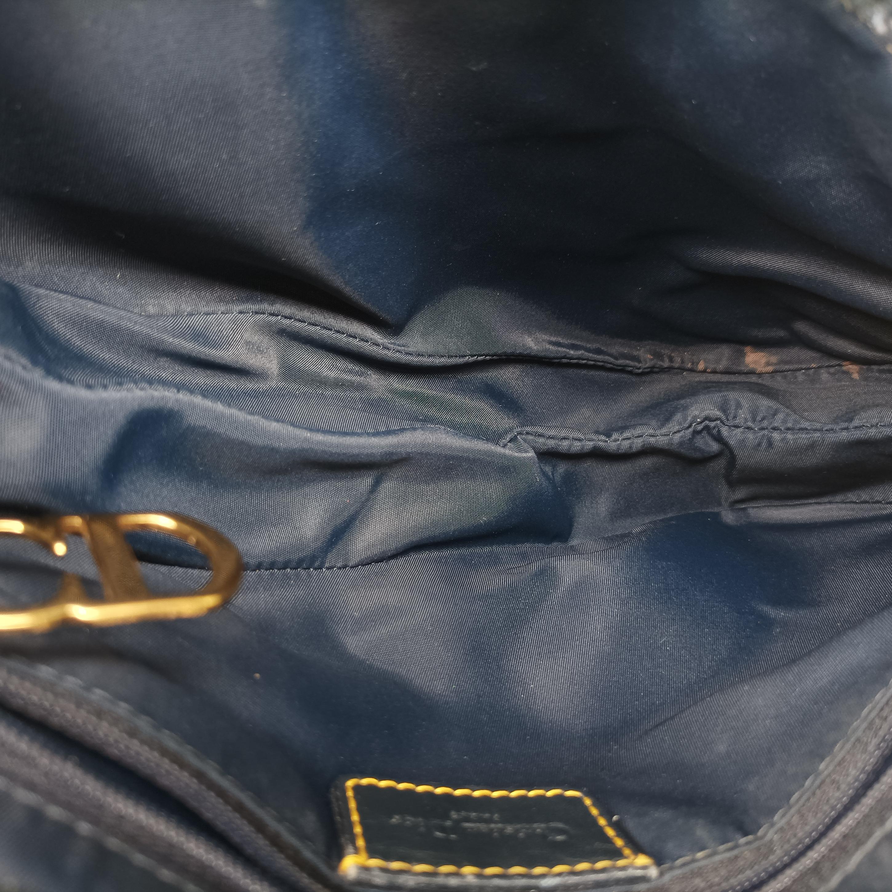 Pre-owned Christian Dior Saddle Navy x Gray Jacquard  shoulderbag | stylenewstar