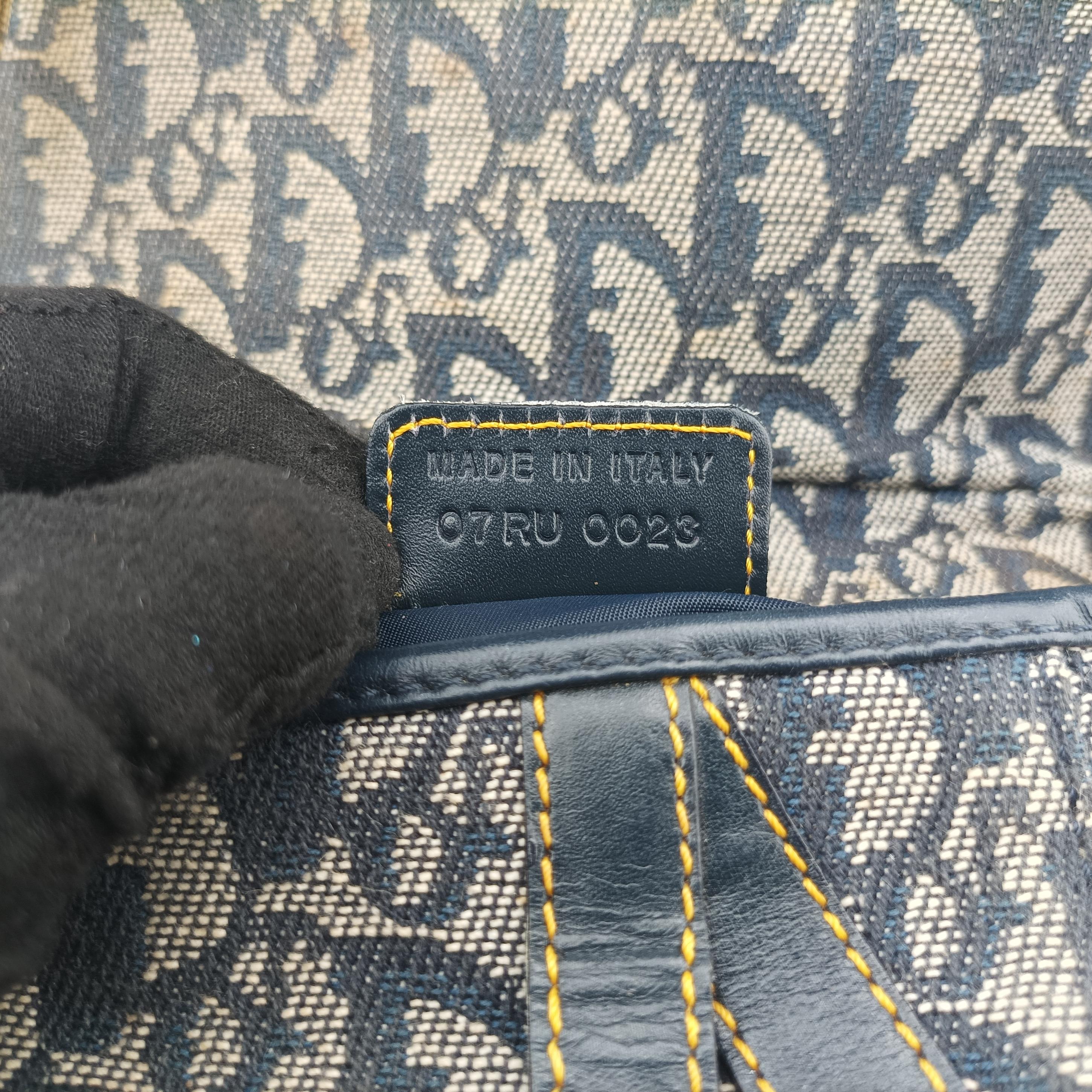 Pre-owned Christian Dior Saddle Navy x Gray Jacquard  shoulderbag | stylenewstar