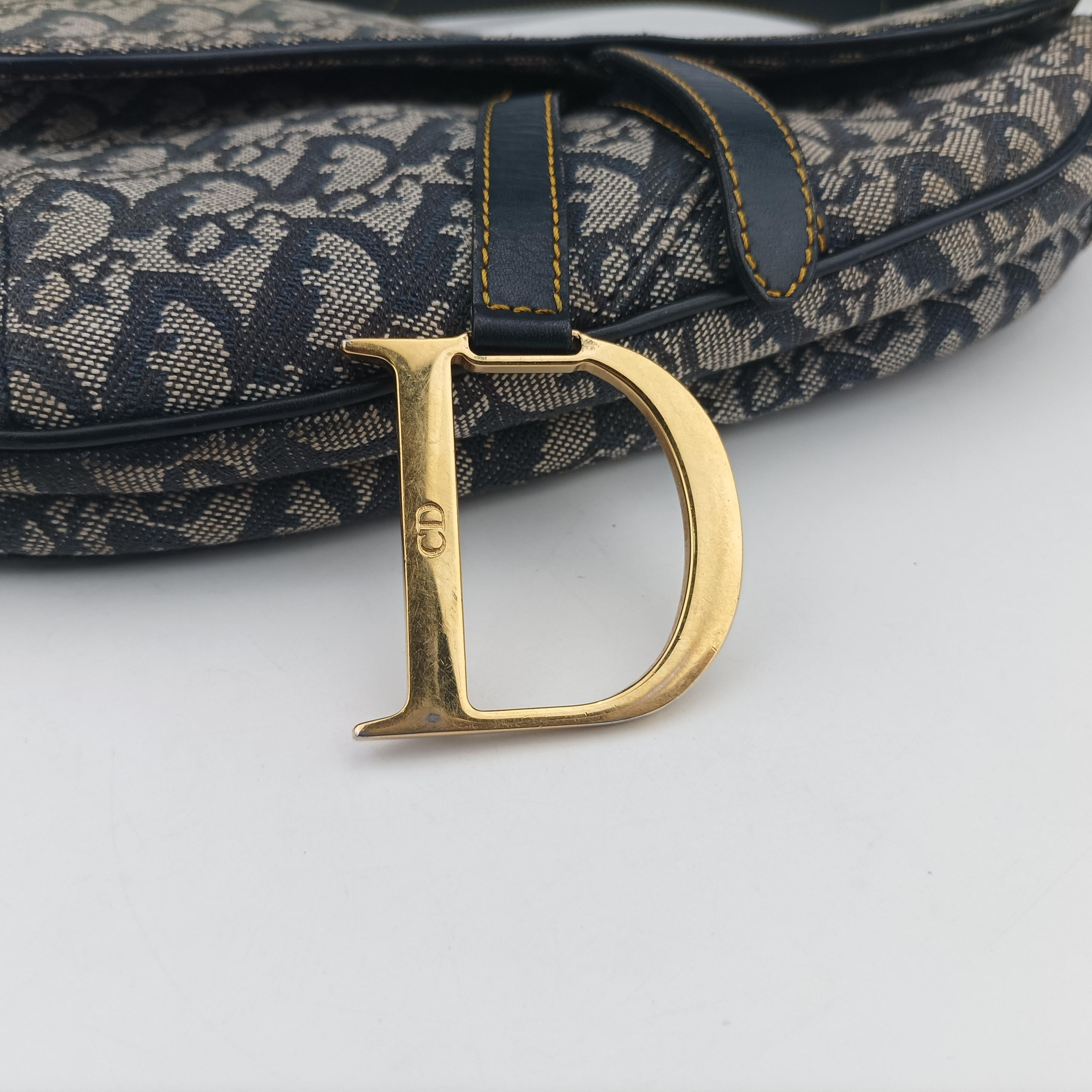 Pre-owned Christian Dior Saddle Navy x Gray Jacquard  shoulderbag | stylenewstar