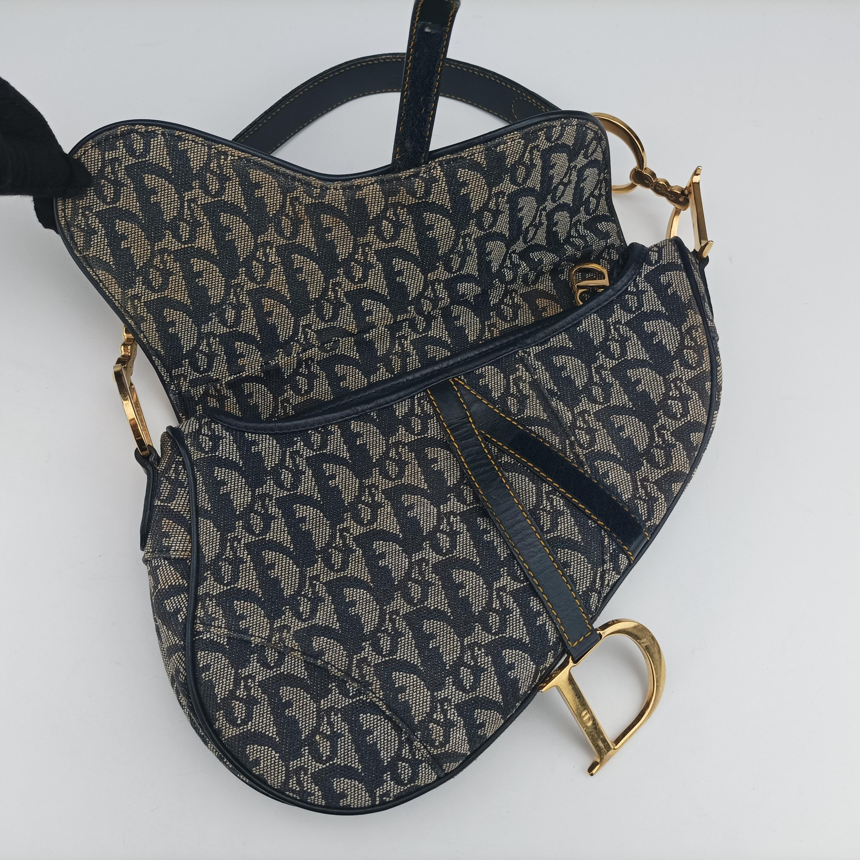 Pre-owned Christian Dior Saddle Navy x Gray Jacquard  shoulderbag | stylenewstar