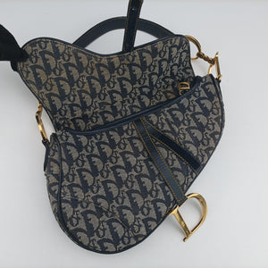 Pre-owned Christian Dior Saddle Navy x Gray Jacquard  shoulderbag | stylenewstar