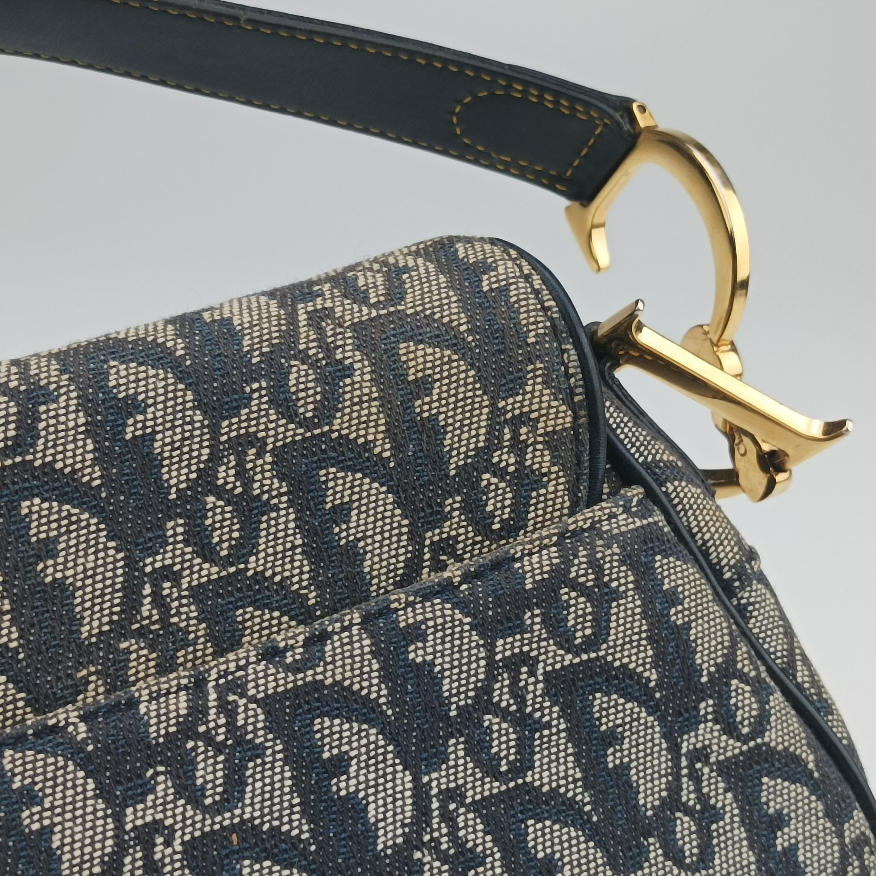 Pre-owned Christian Dior Saddle Navy x Gray Jacquard  shoulderbag | stylenewstar