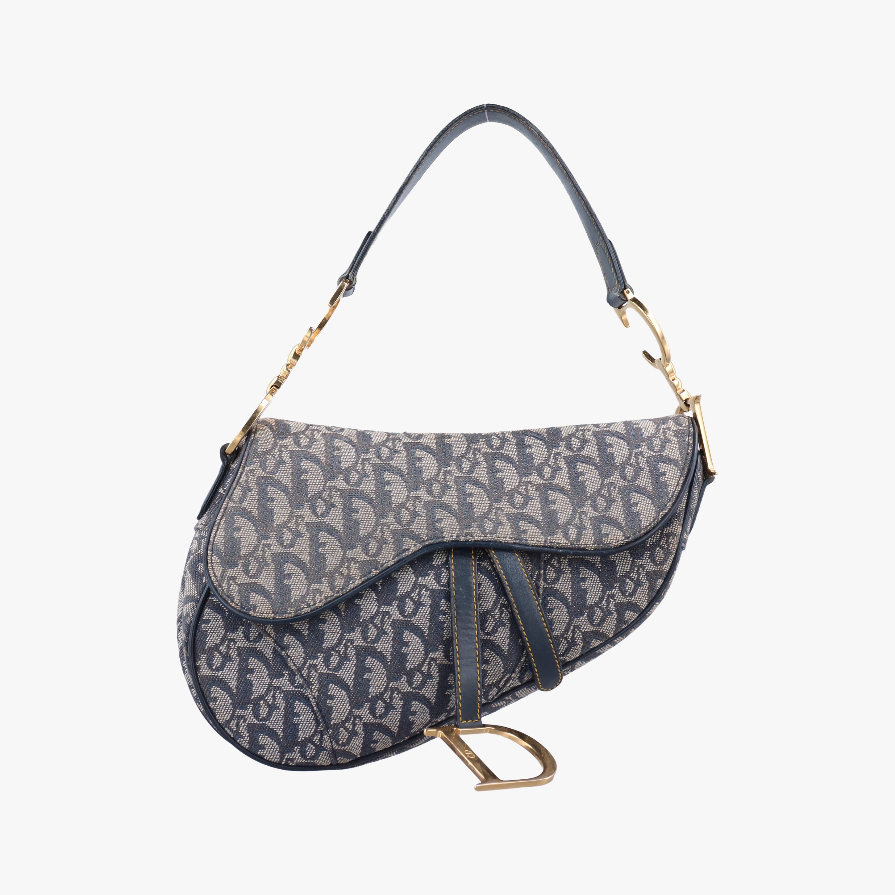Pre-owned Christian Dior Saddle Navy x Gray Jacquard  shoulderbag | stylenewstar