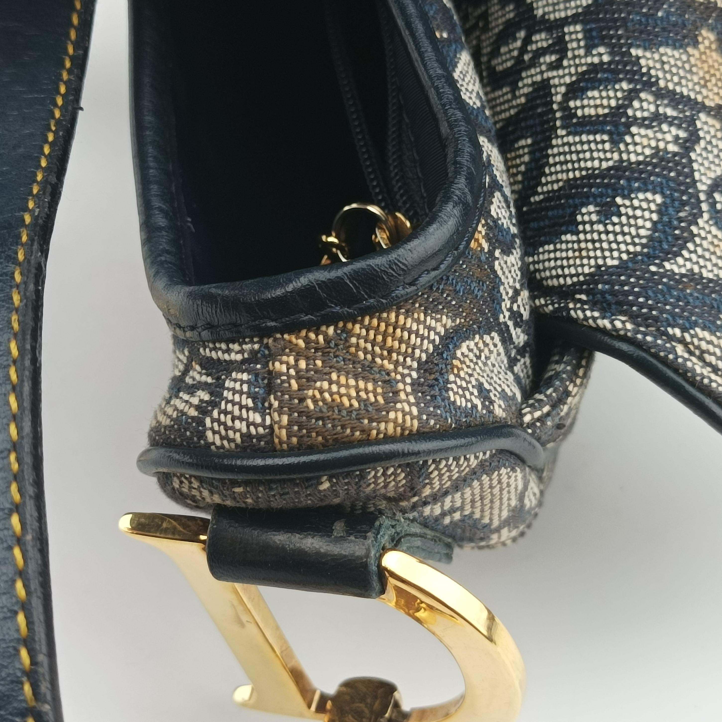 Pre-owned Christian Dior Saddle Navy x Gray Jacquard  shoulderbag | stylenewstar