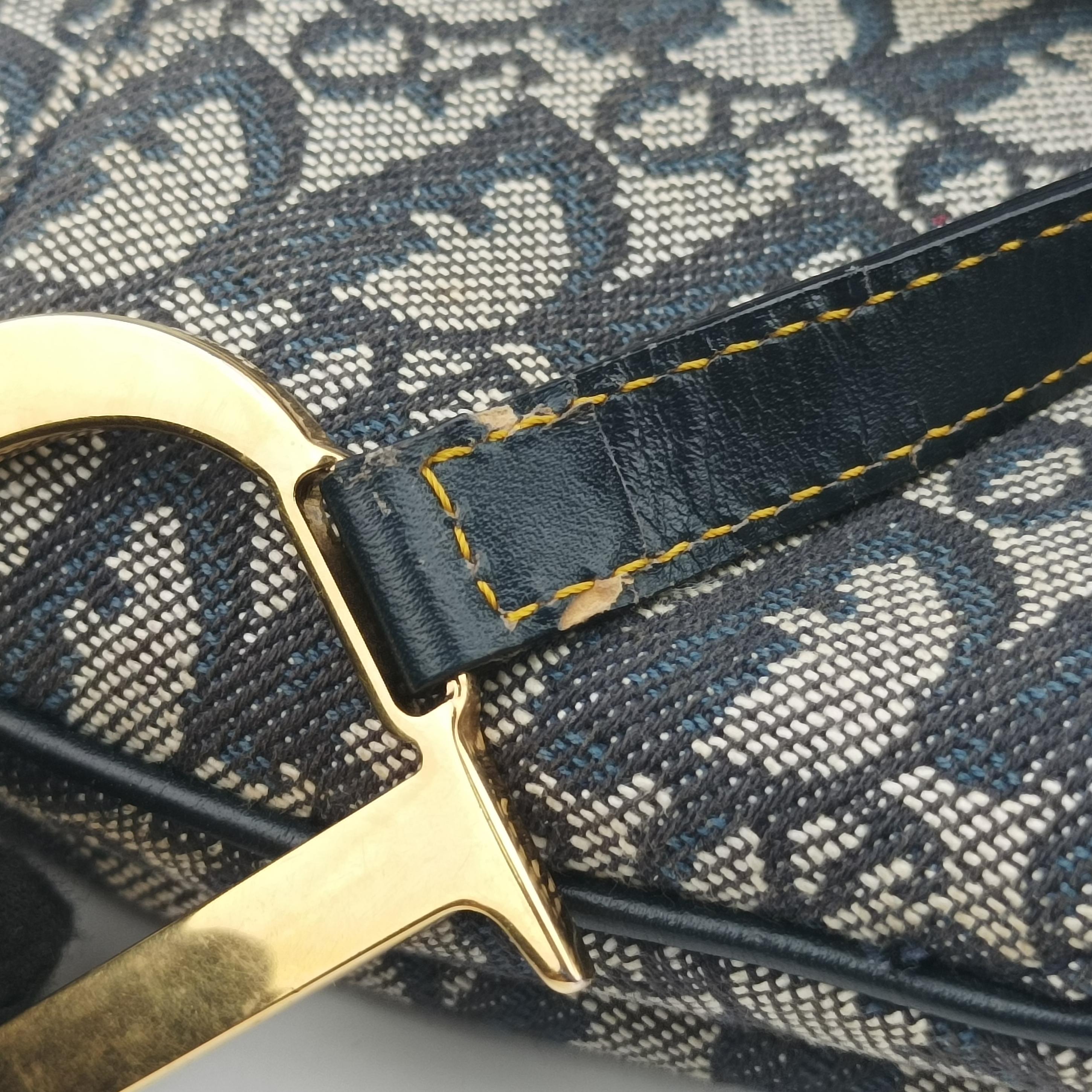 Pre-owned Christian Dior Saddle Navy x Gray Jacquard  shoulderbag | stylenewstar