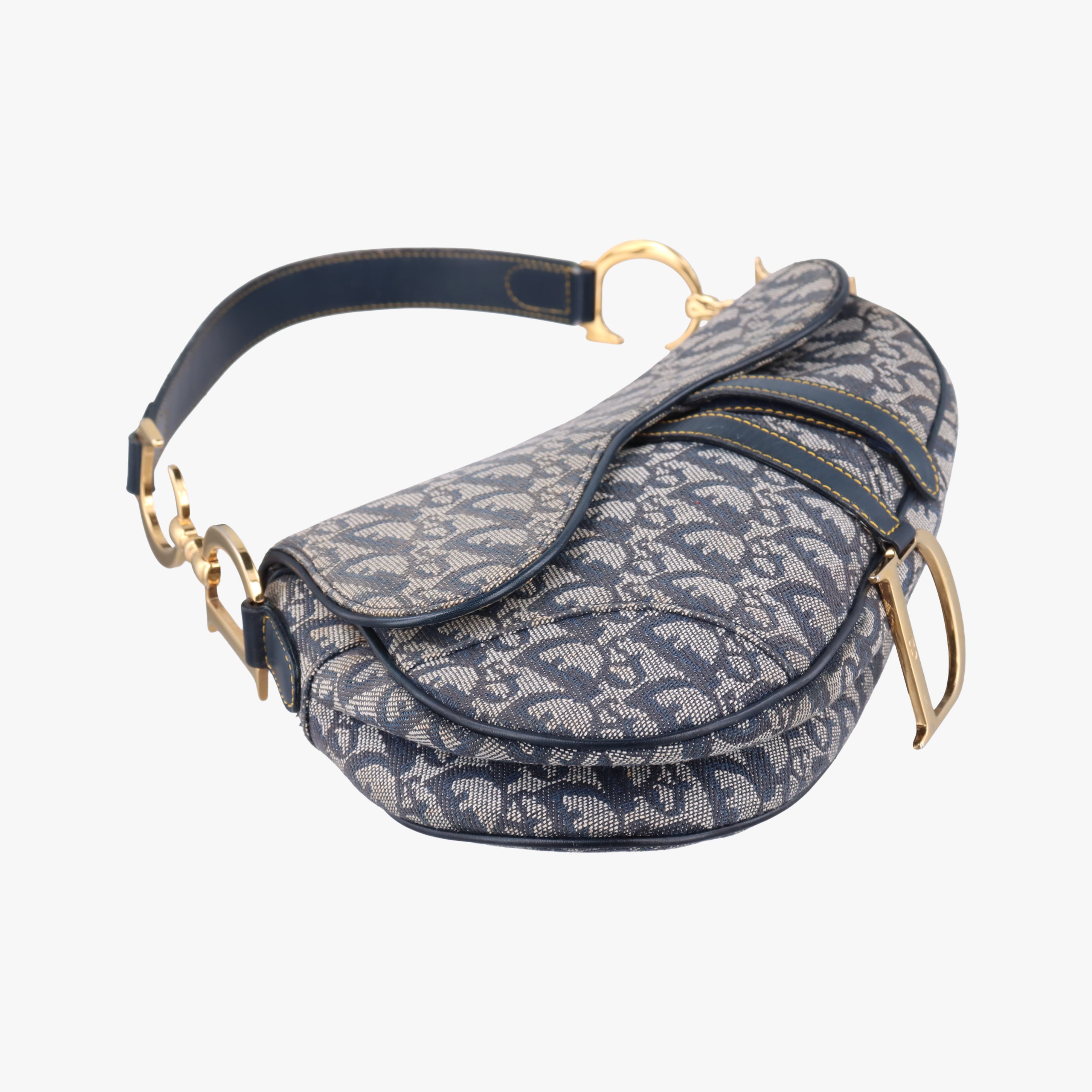 Pre-owned Christian Dior Saddle Navy x Gray Jacquard  shoulderbag | stylenewstar