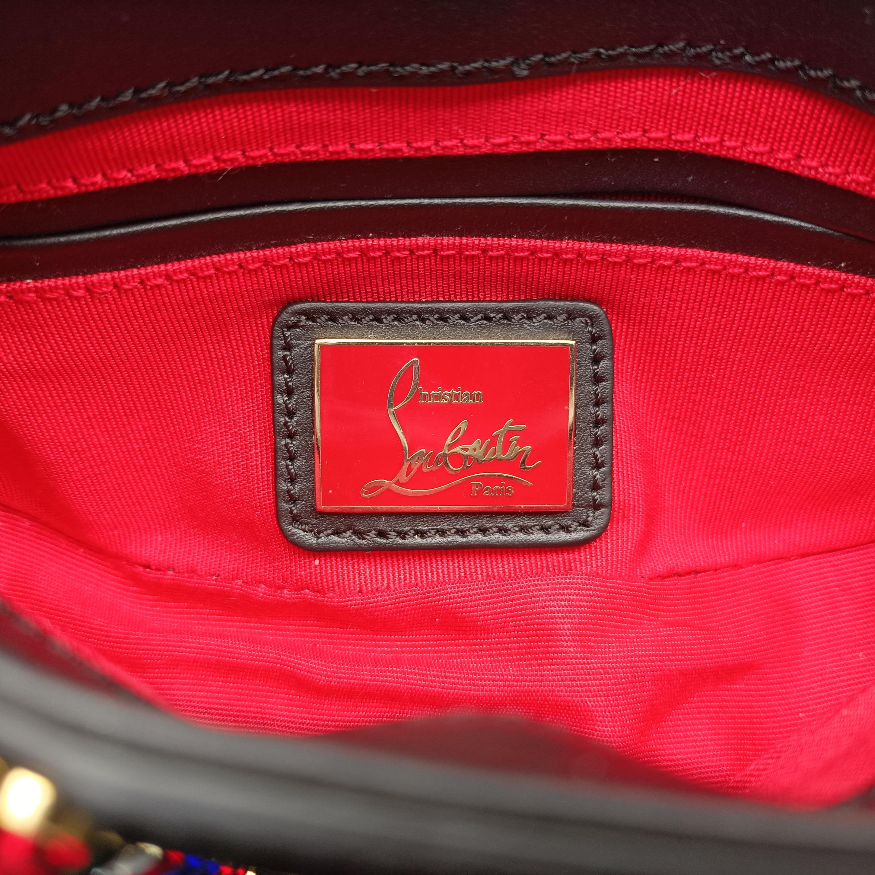 Pre-owned Christian Louboutin Wheat Charity Chain Black Leather  shoulderbag | stylenewstar