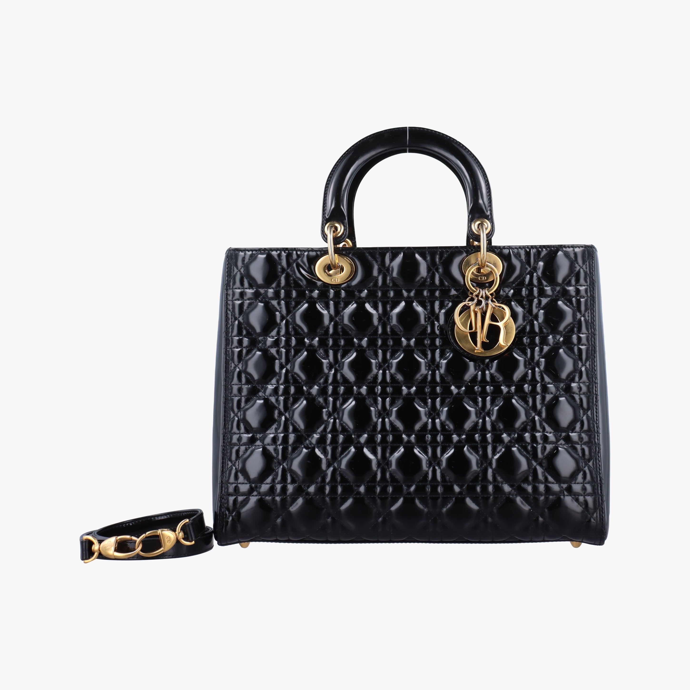 Pre-owned Christian Dior Lady Dior Black Patent  shoulderbag | stylenewstar