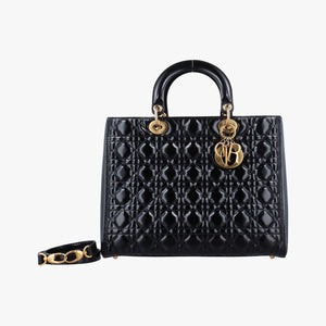 Pre-owned Christian Dior Lady Dior Black Patent  shoulderbag | stylenewstar