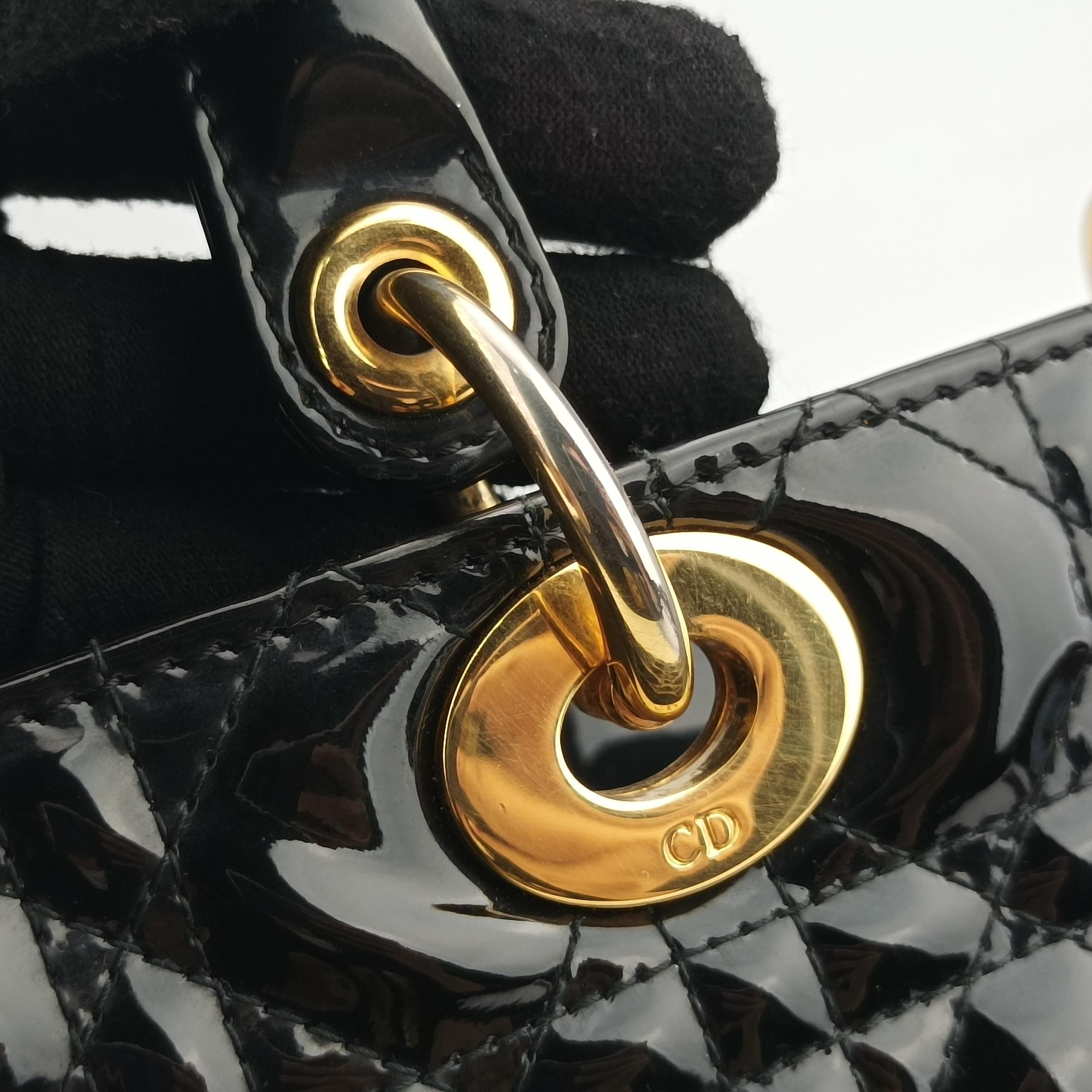 Pre-owned Christian Dior Lady Dior Black Patent  shoulderbag | stylenewstar