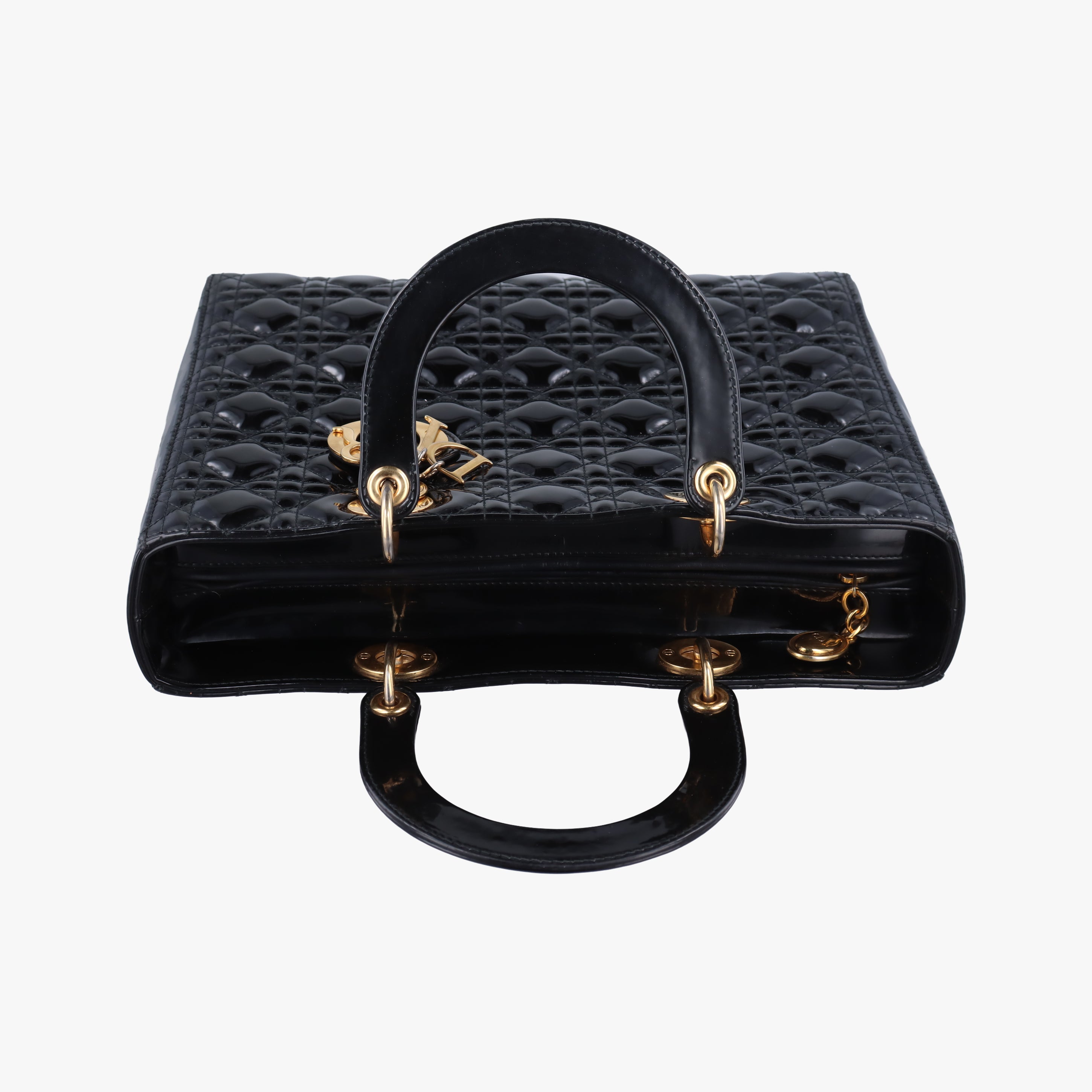 Pre-owned Christian Dior Lady Dior Black Patent  shoulderbag | stylenewstar