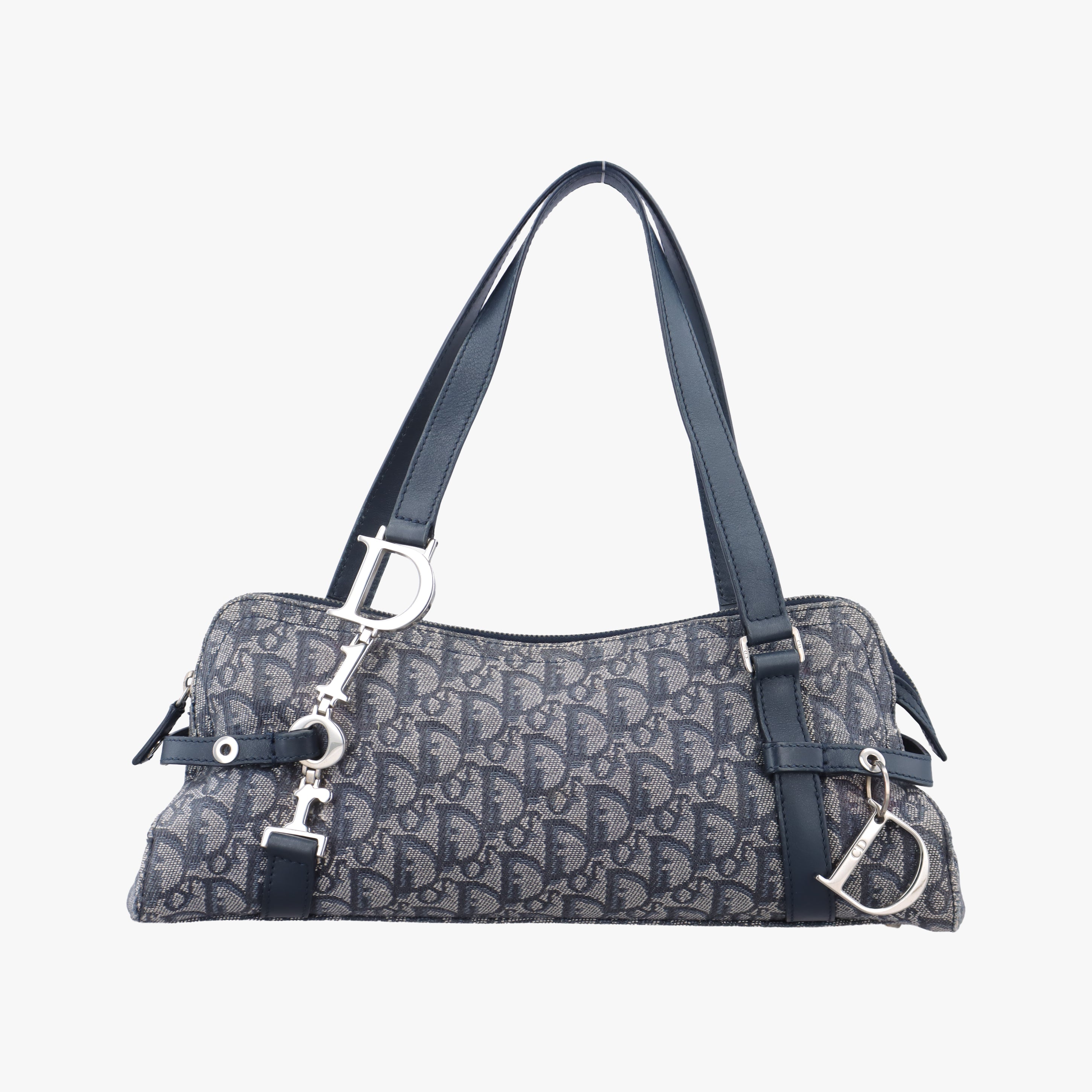 Pre-owned Christian Dior Trotter Mini Navy x Gray Jacquard  shoulderbag | stylenewstar