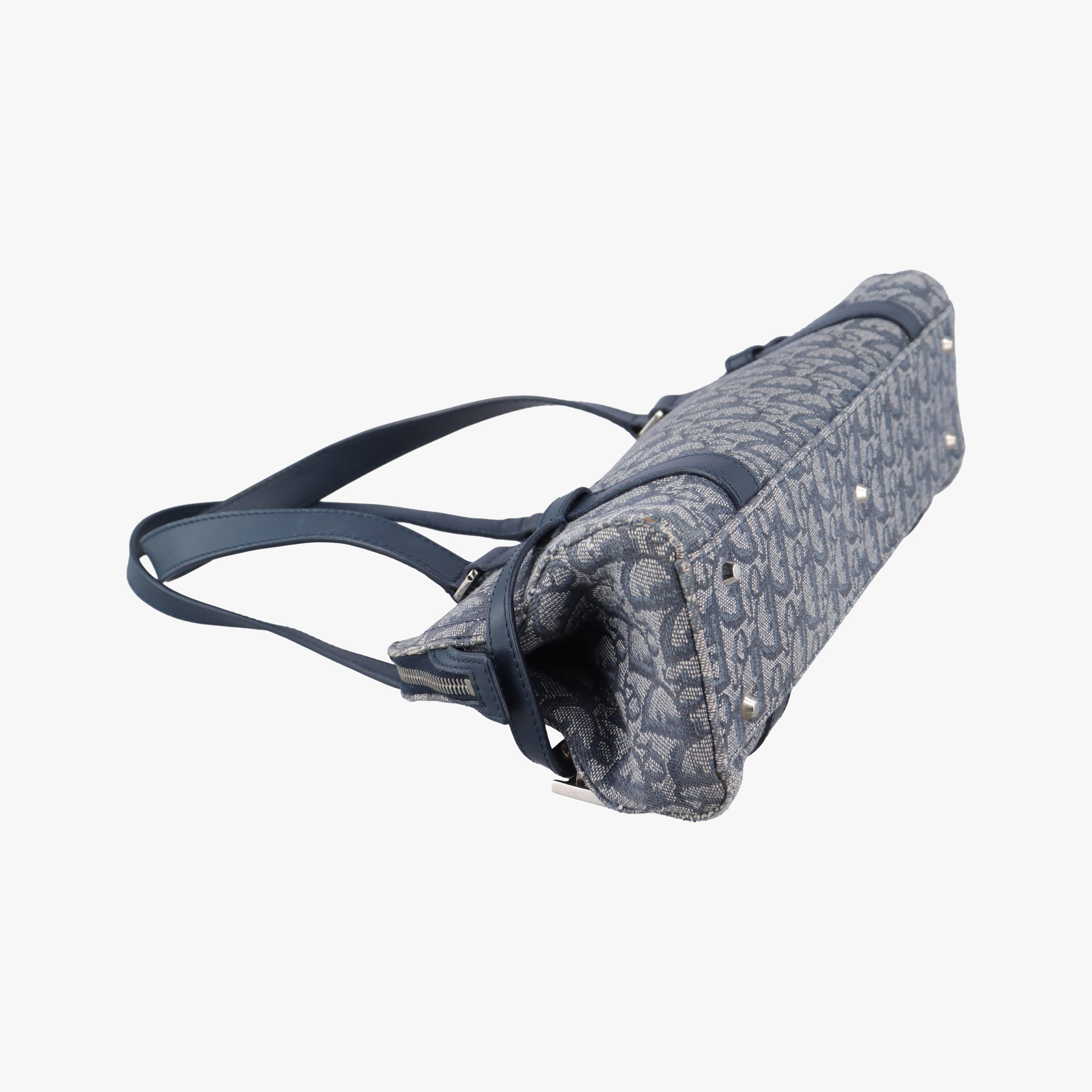 Pre-owned Christian Dior Trotter Mini Navy x Gray Jacquard  shoulderbag | stylenewstar