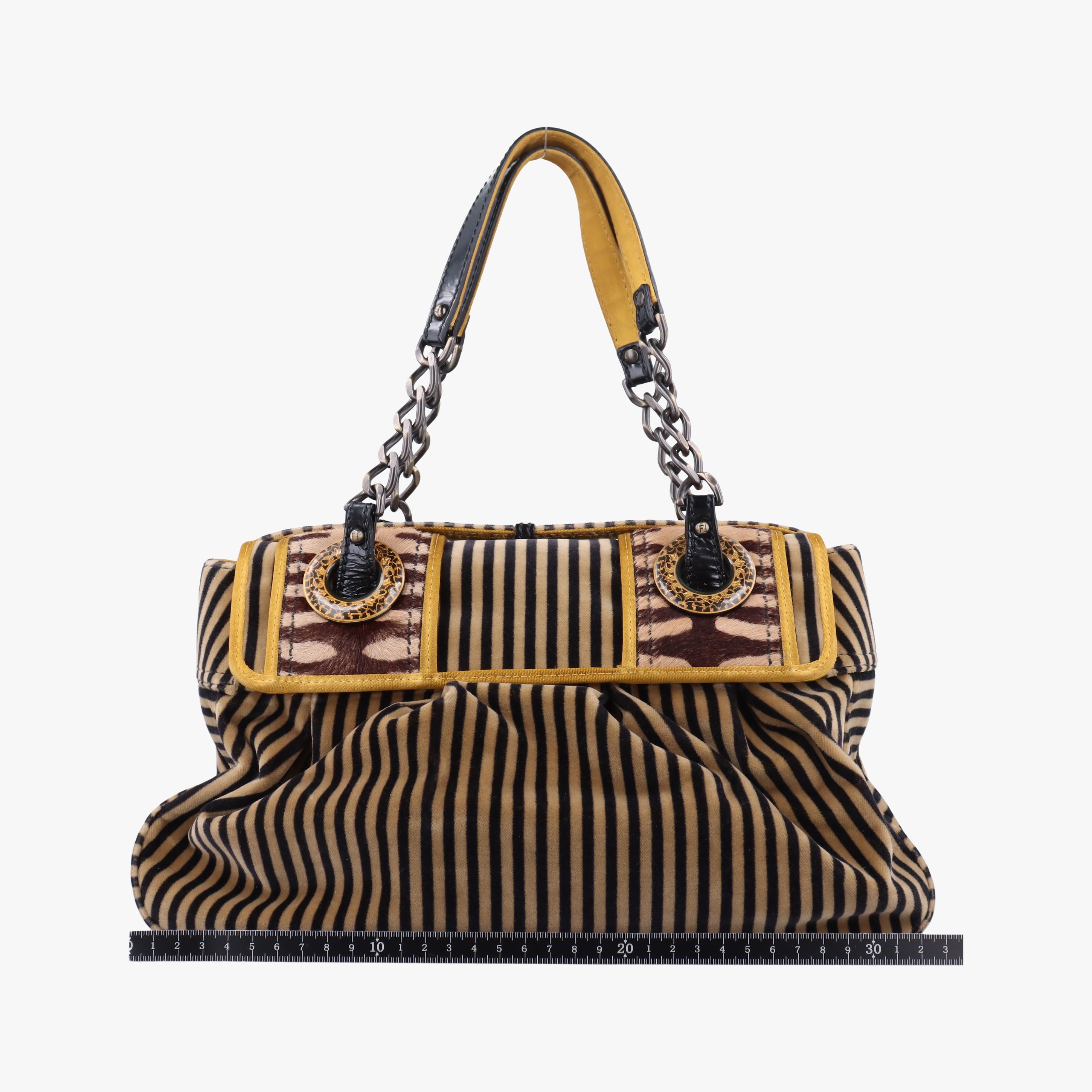 Pre-owned Fendi Stripe Calfhair and Velvet Multicolour Velvet × Fur 8BN165 handbag | stylenewstar