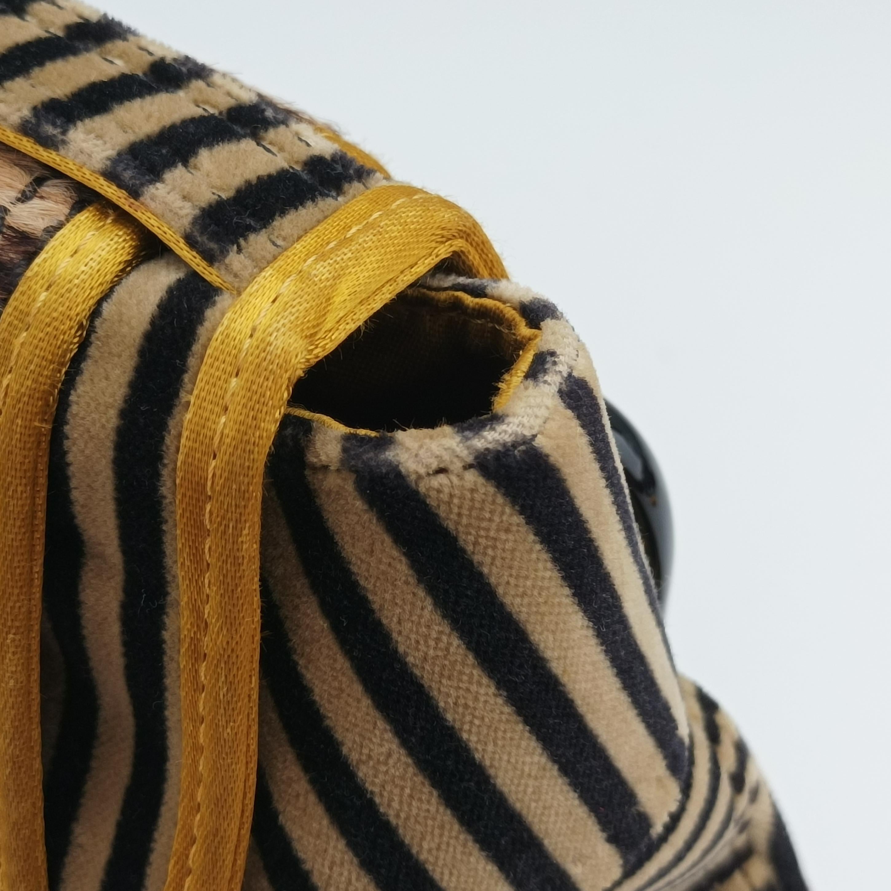 Pre-owned Fendi Stripe Calfhair and Velvet Multicolour Velvet × Fur 8BN165 handbag | stylenewstar