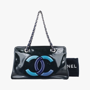 Pre-owned Chanel Paris-Venice Vinyl Lipstick Ligne Blue Patent Leather A47926 shoulderbag | stylenewstar